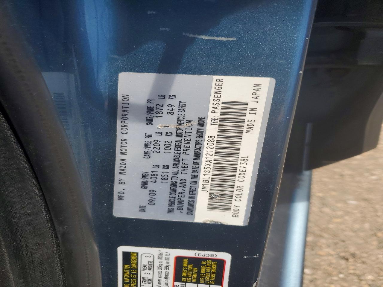 2010 Mazda 3 S Blue vin: JM1BL1S5XA1212088