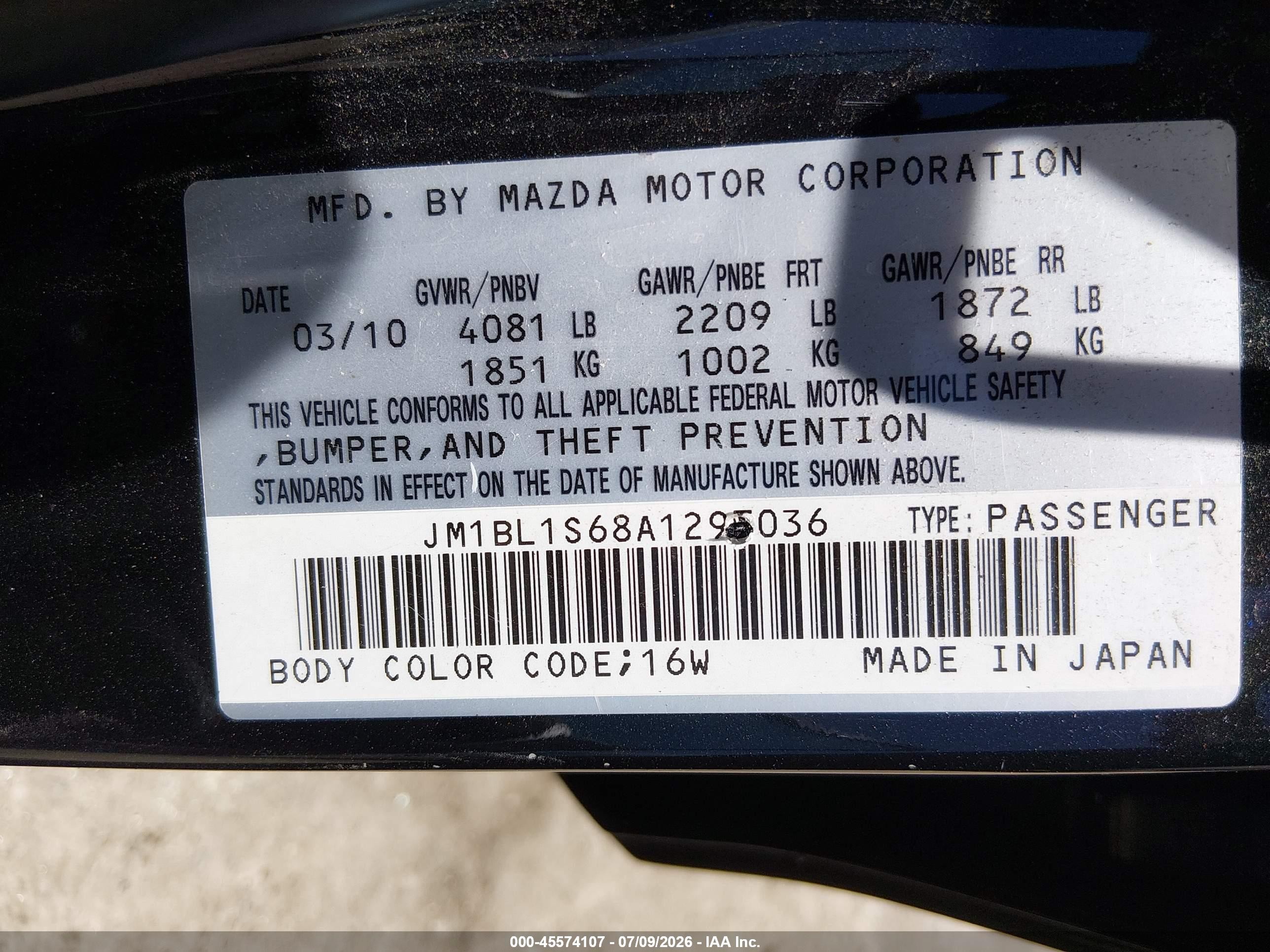 2010 Mazda Mazda3 S Sport Черный vin: JM1BL1S68A1297036