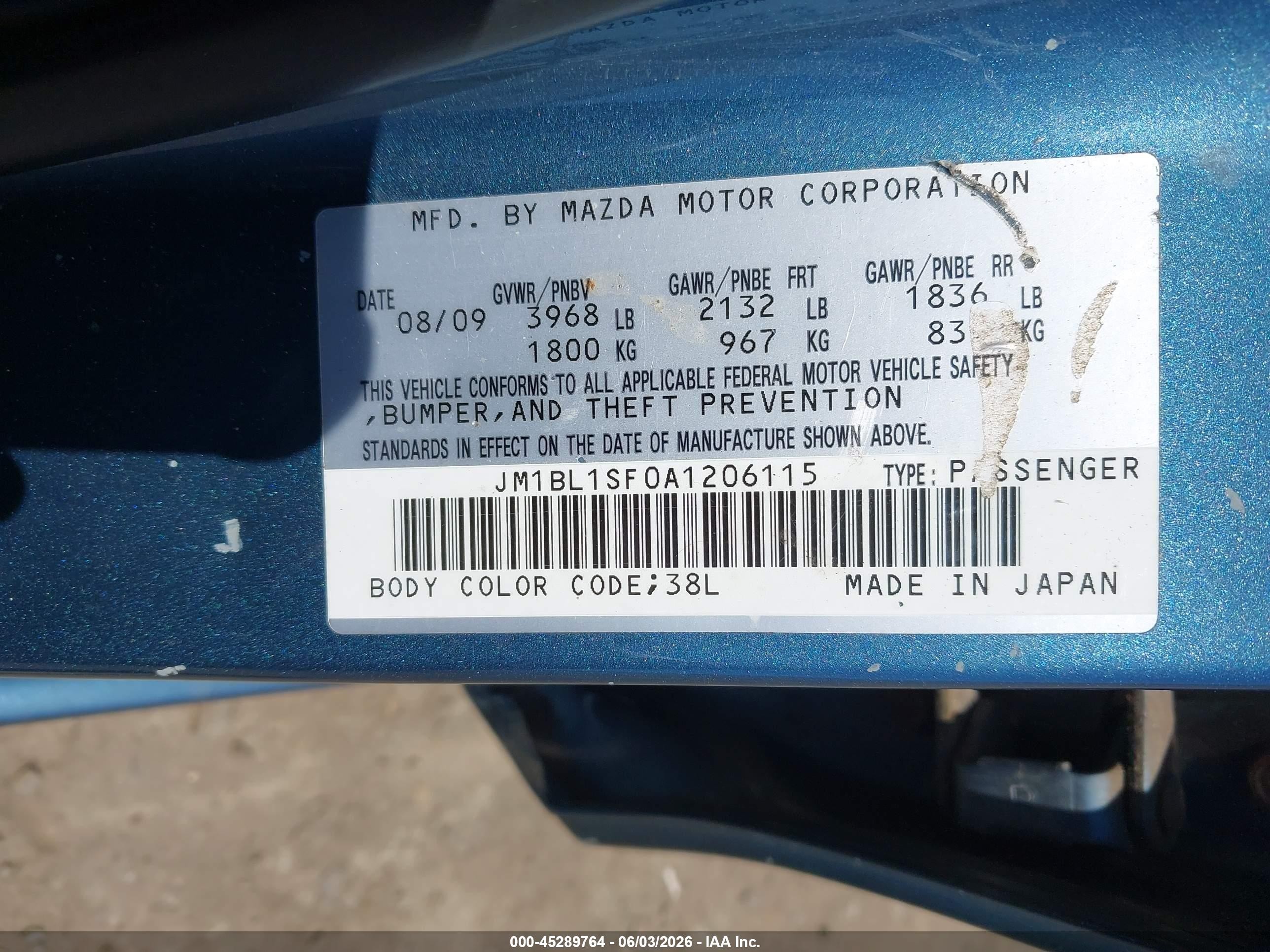 2010 Mazda Mazda3 I Touring Blue vin: JM1BL1SF0A1206115