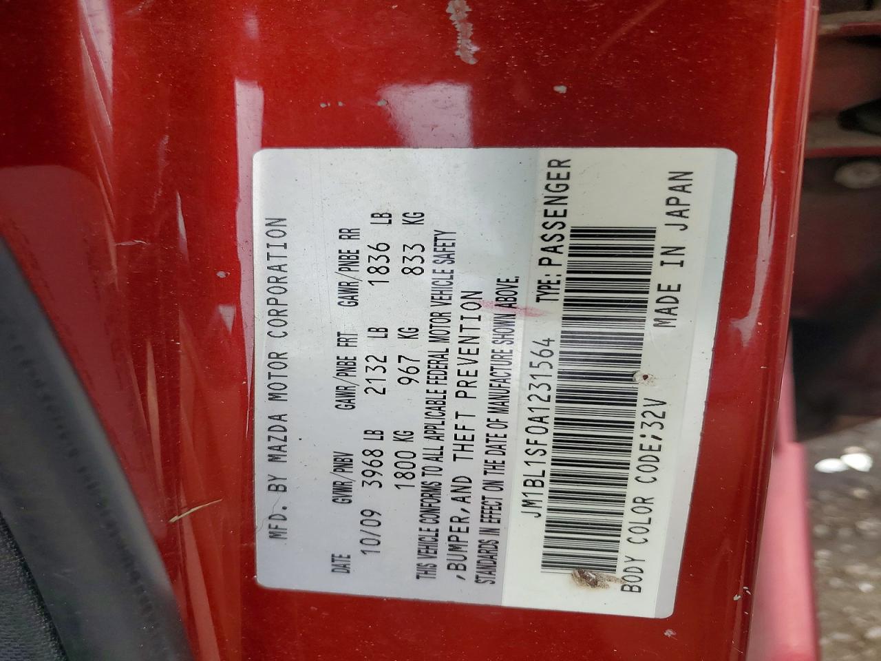 2010 Mazda 3 I Red vin: JM1BL1SF0A1231564