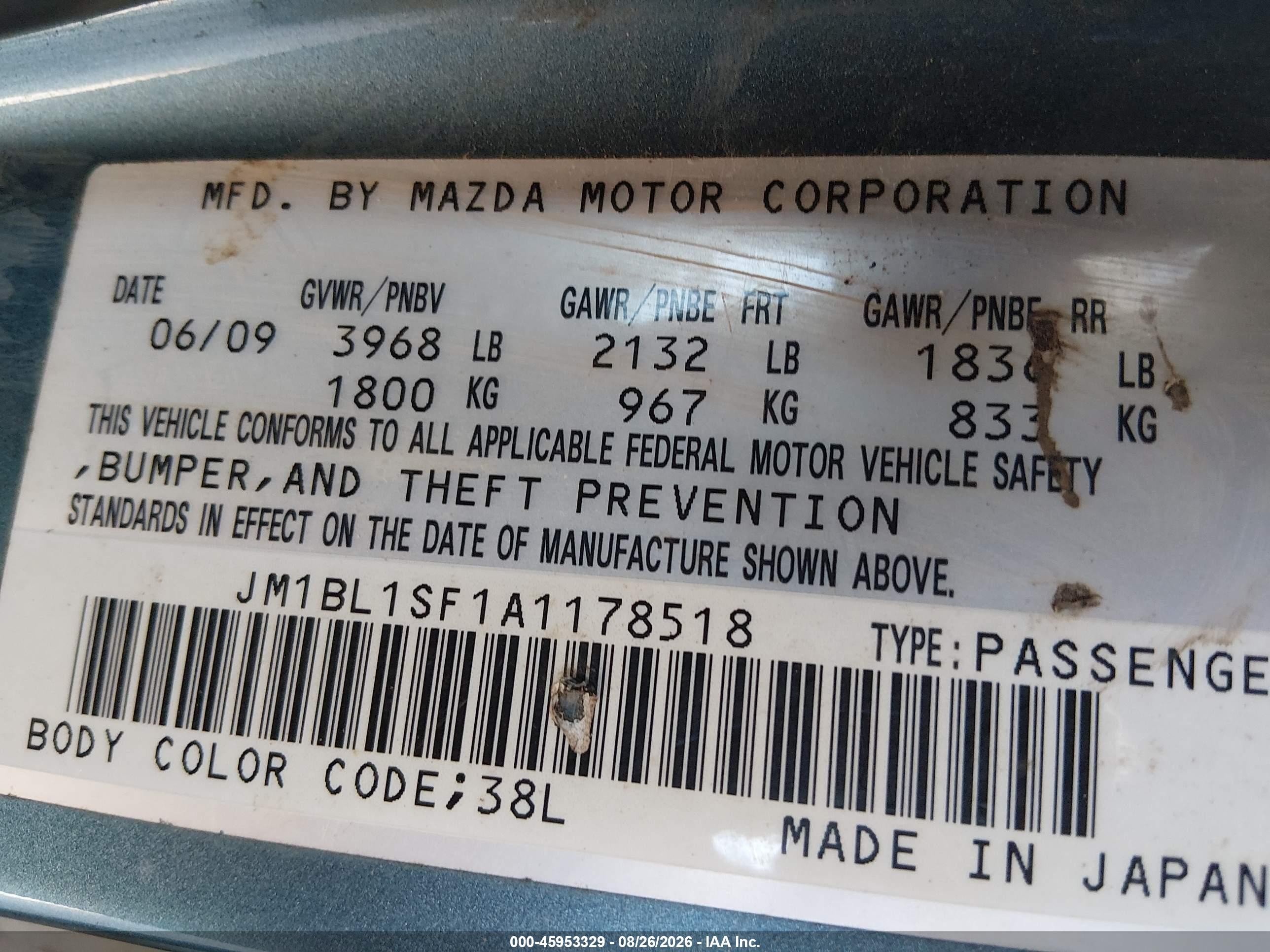 2010 Mazda Mazda3 I Touring Blue vin: JM1BL1SF1A1178518