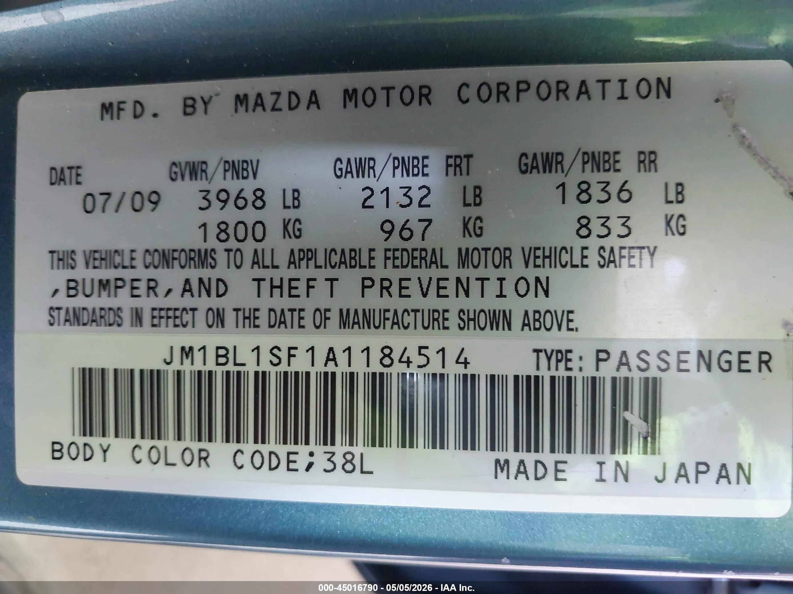2010 Mazda Mazda3 I Touring Green vin: JM1BL1SF1A1184514