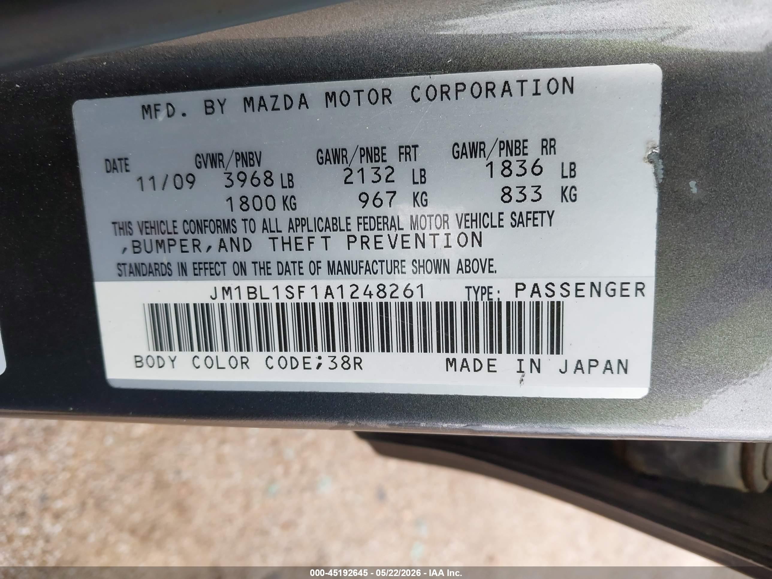 2010 Mazda Mazda3 I Touring Gray vin: JM1BL1SF1A1248261