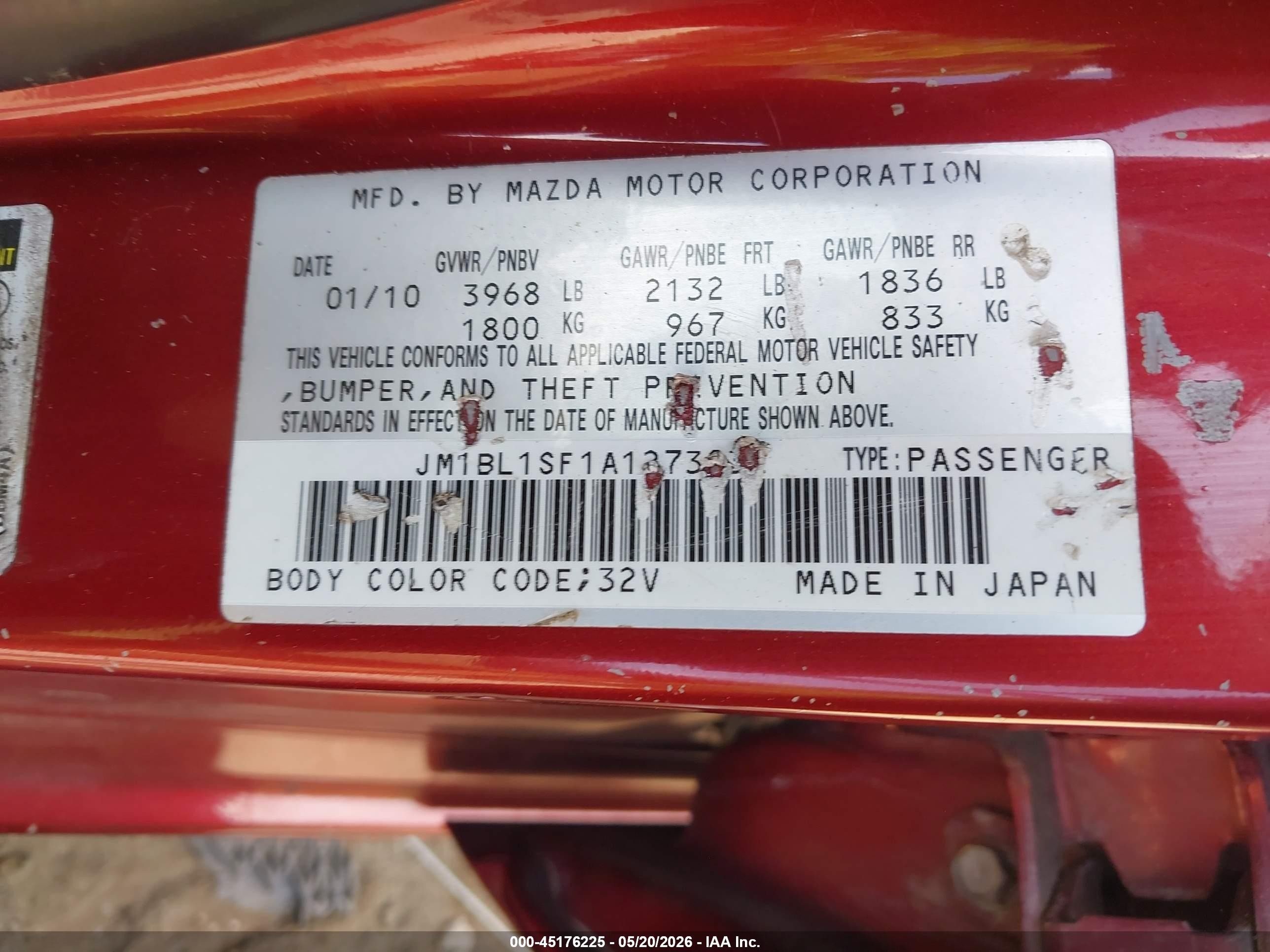 2010 Mazda Mazda3   Red vin: JM1BL1SF1A1273032