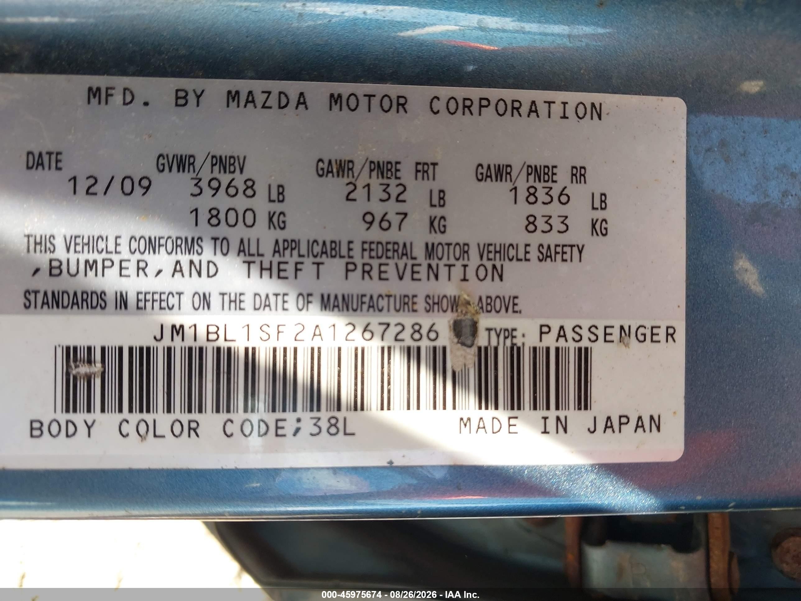 2010 Mazda Mazda3 I Sport Blue vin: JM1BL1SF2A1267286