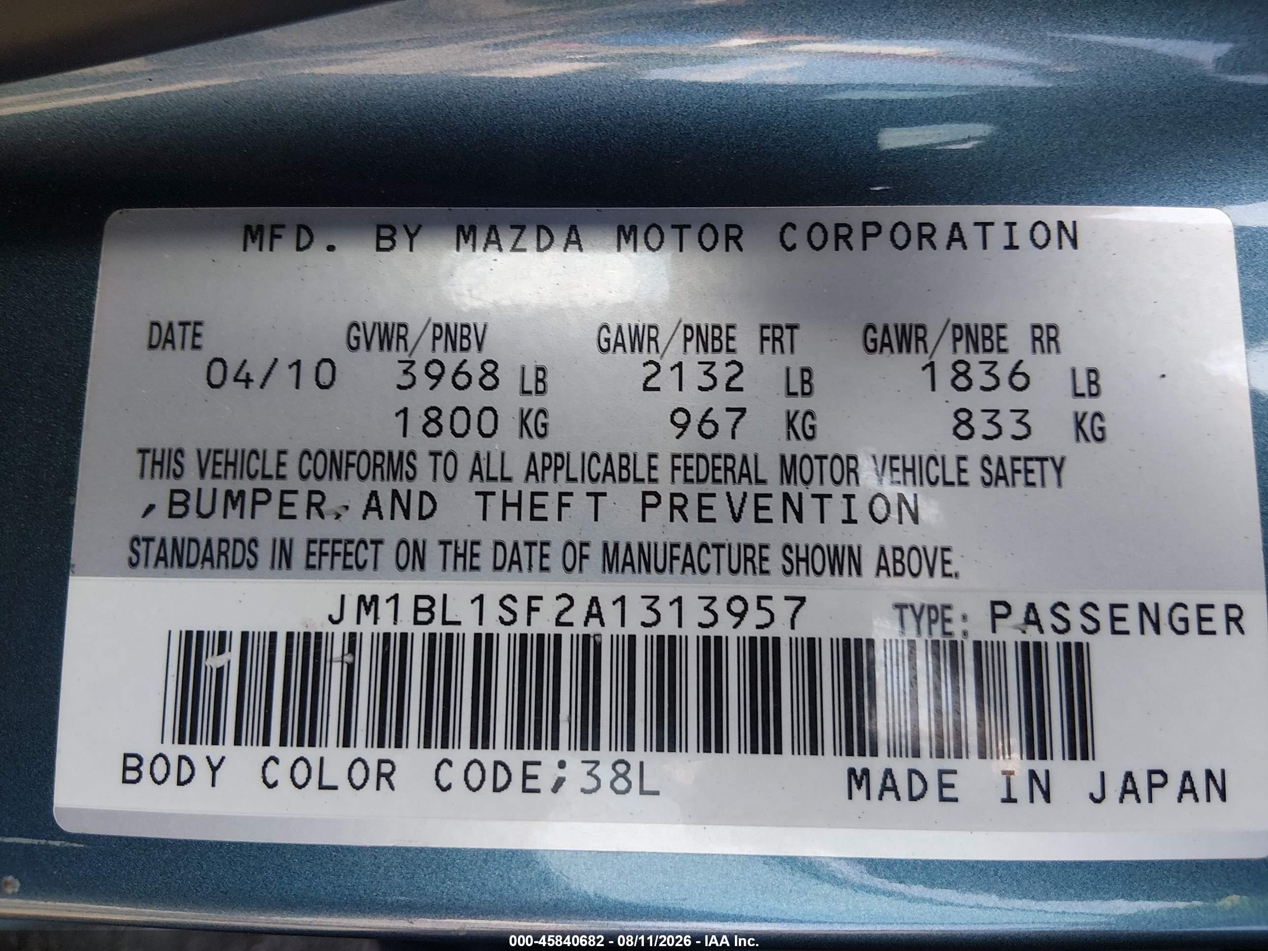 2010 Mazda Mazda3 I Sport Blue vin: JM1BL1SF2A1313957