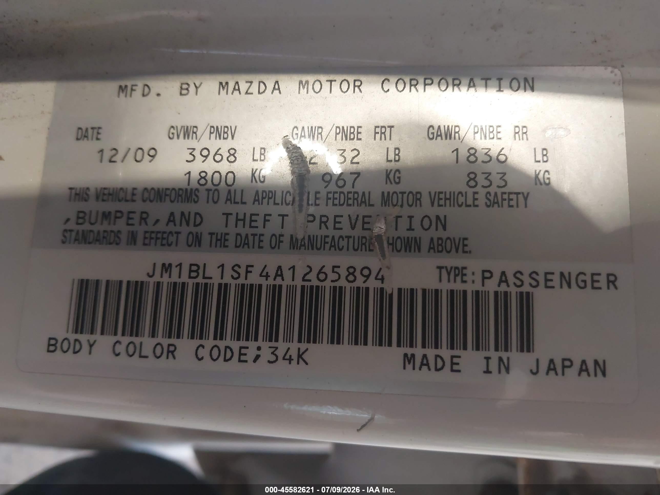 2010 Mazda Mazda3 I Sport White vin: JM1BL1SF4A1265894