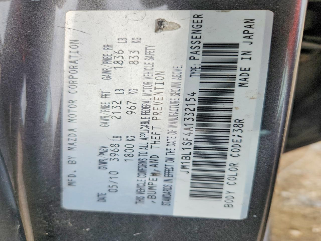 2010 Mazda 3 I Charcoal vin: JM1BL1SF4A1332154