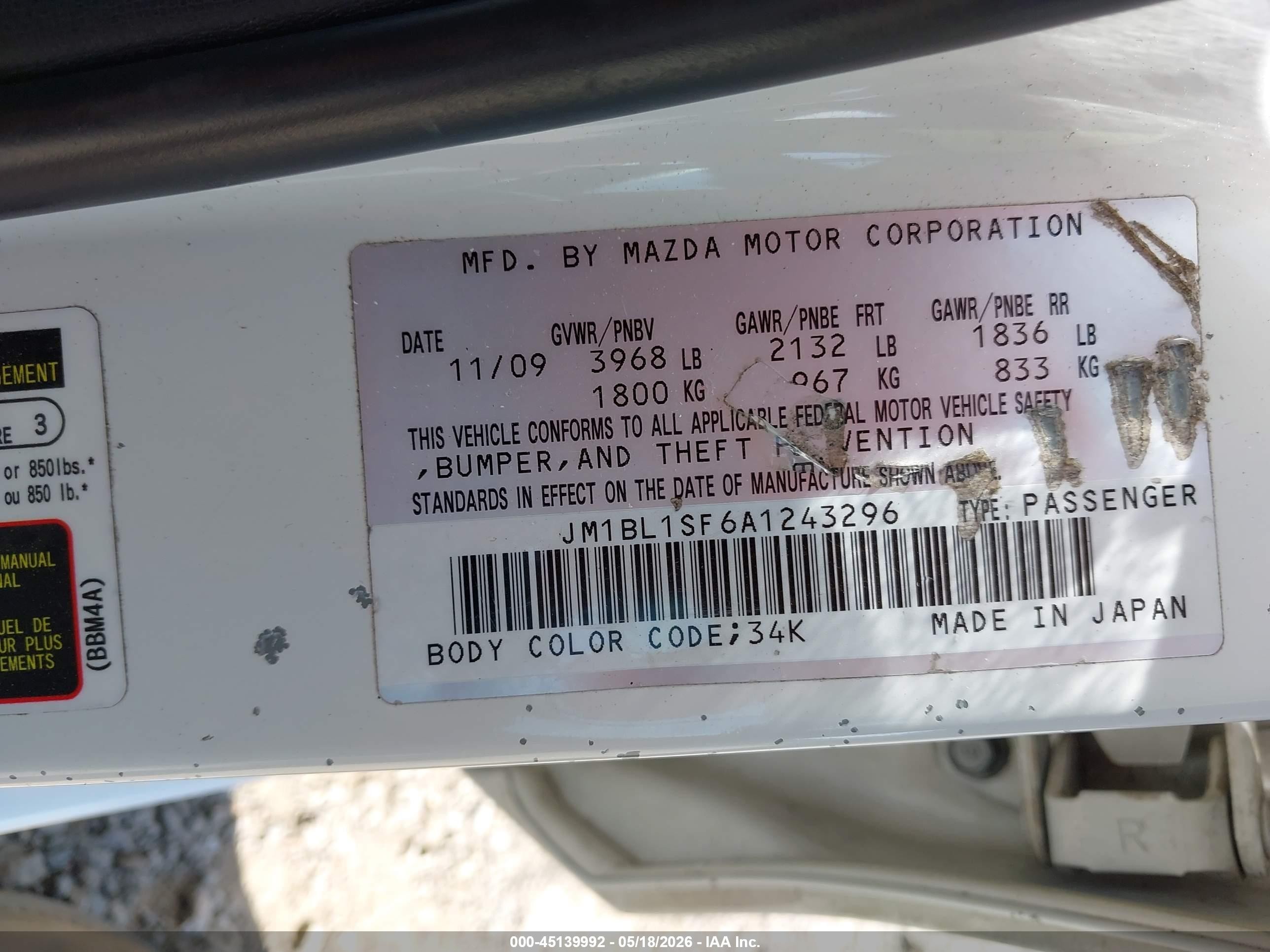 2010 Mazda Mazda3 I Touring White vin: JM1BL1SF6A1243296