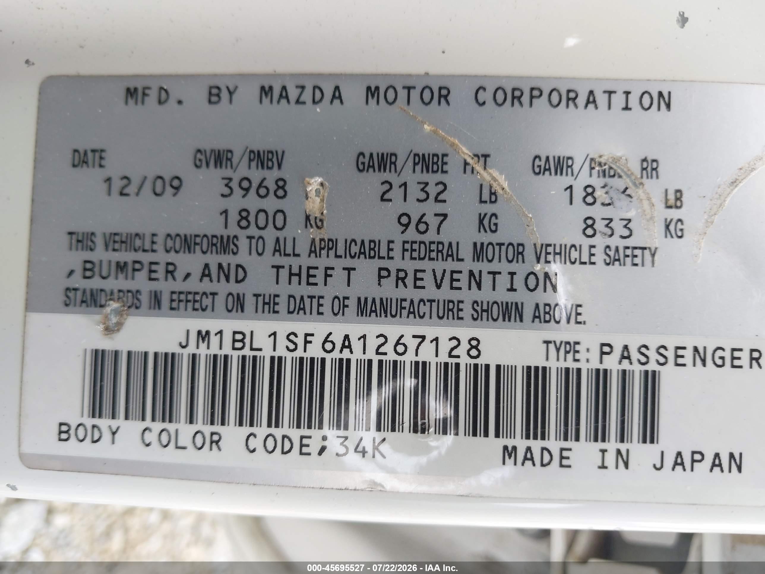 2010 Mazda Mazda3 I Touring White vin: JM1BL1SF6A1267128
