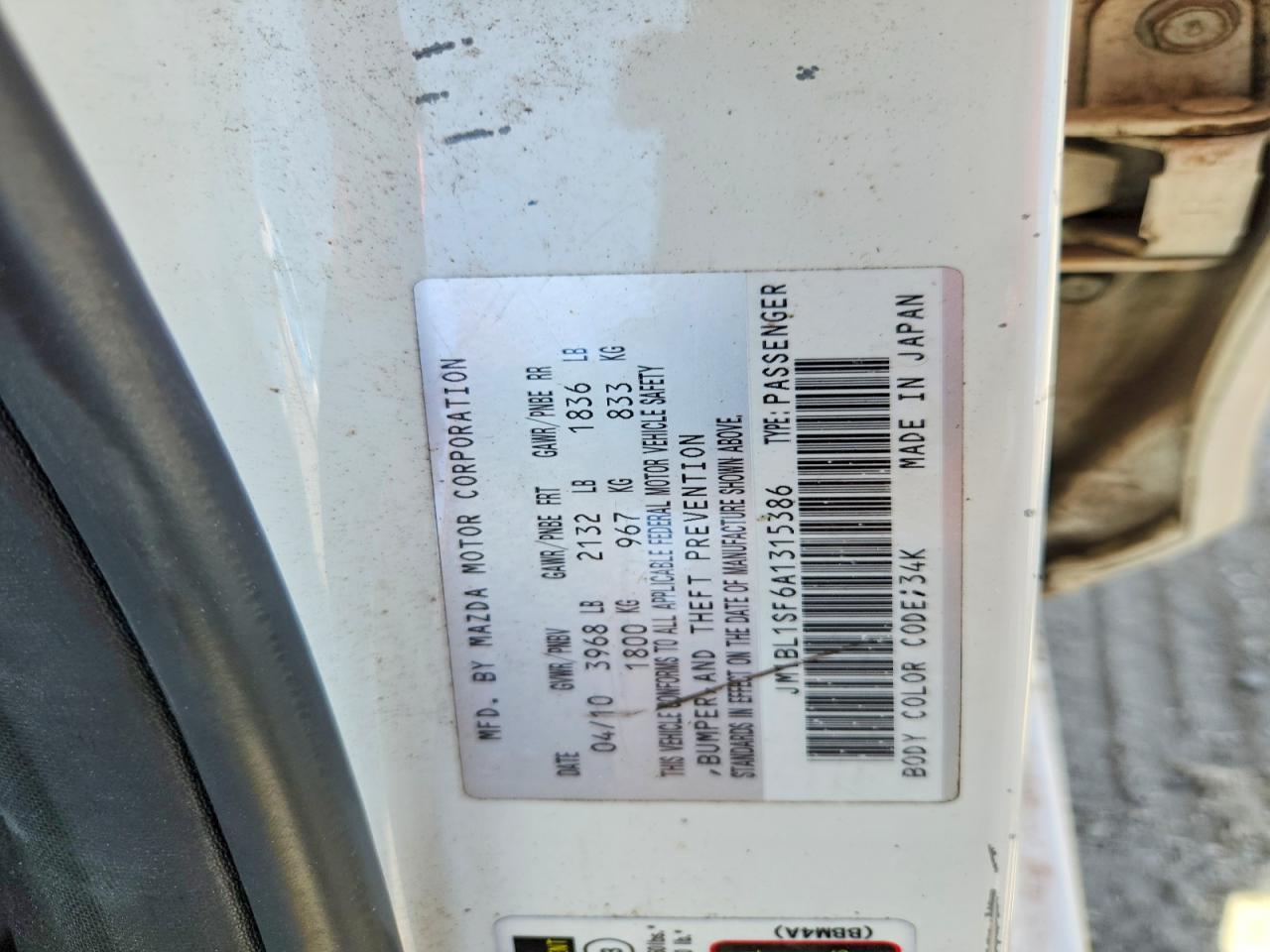2010 Mazda 3 I White vin: JM1BL1SF6A1315386
