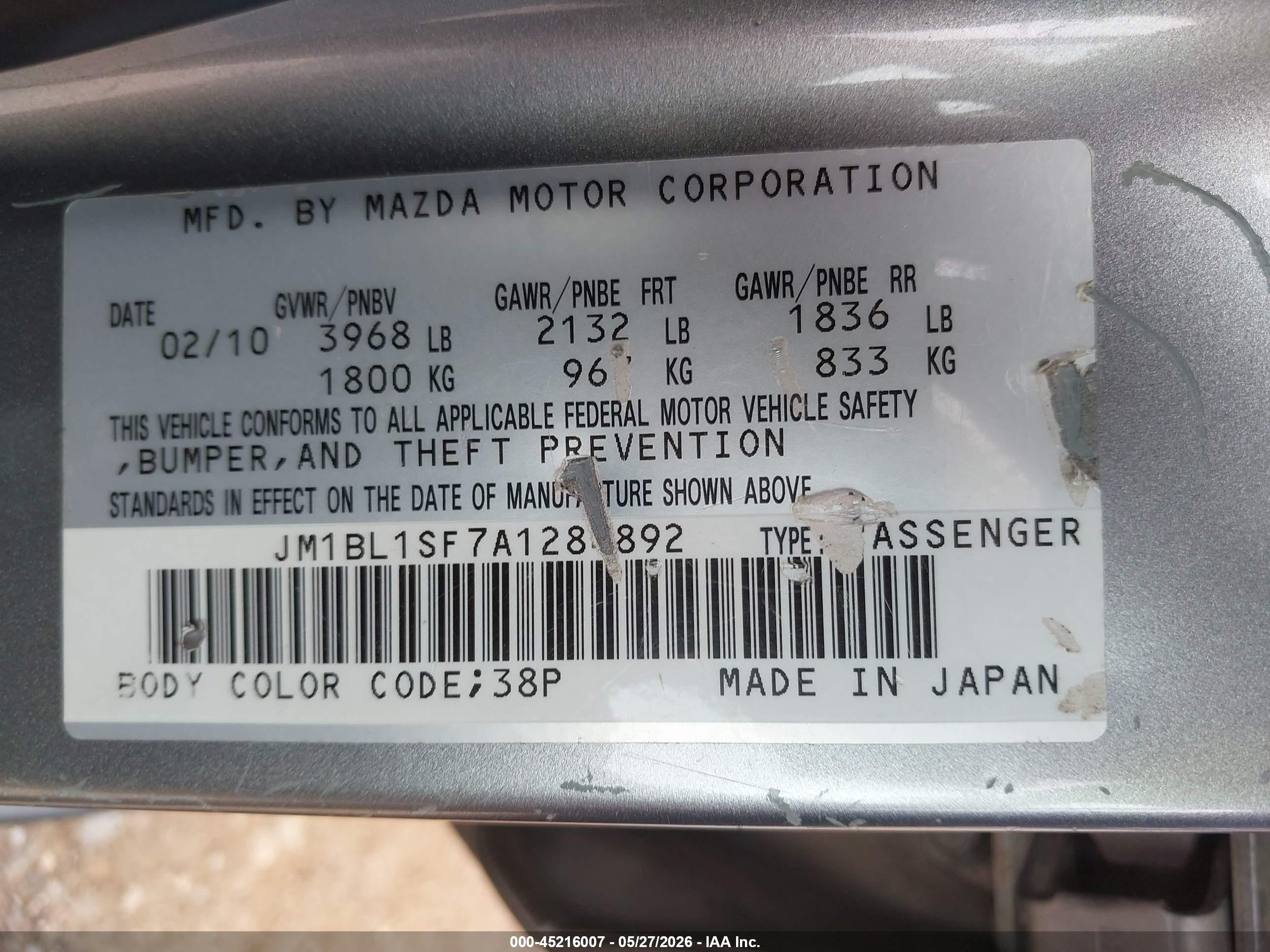 2010 Mazda Mazda3 I Sport Gray vin: JM1BL1SF7A1284892
