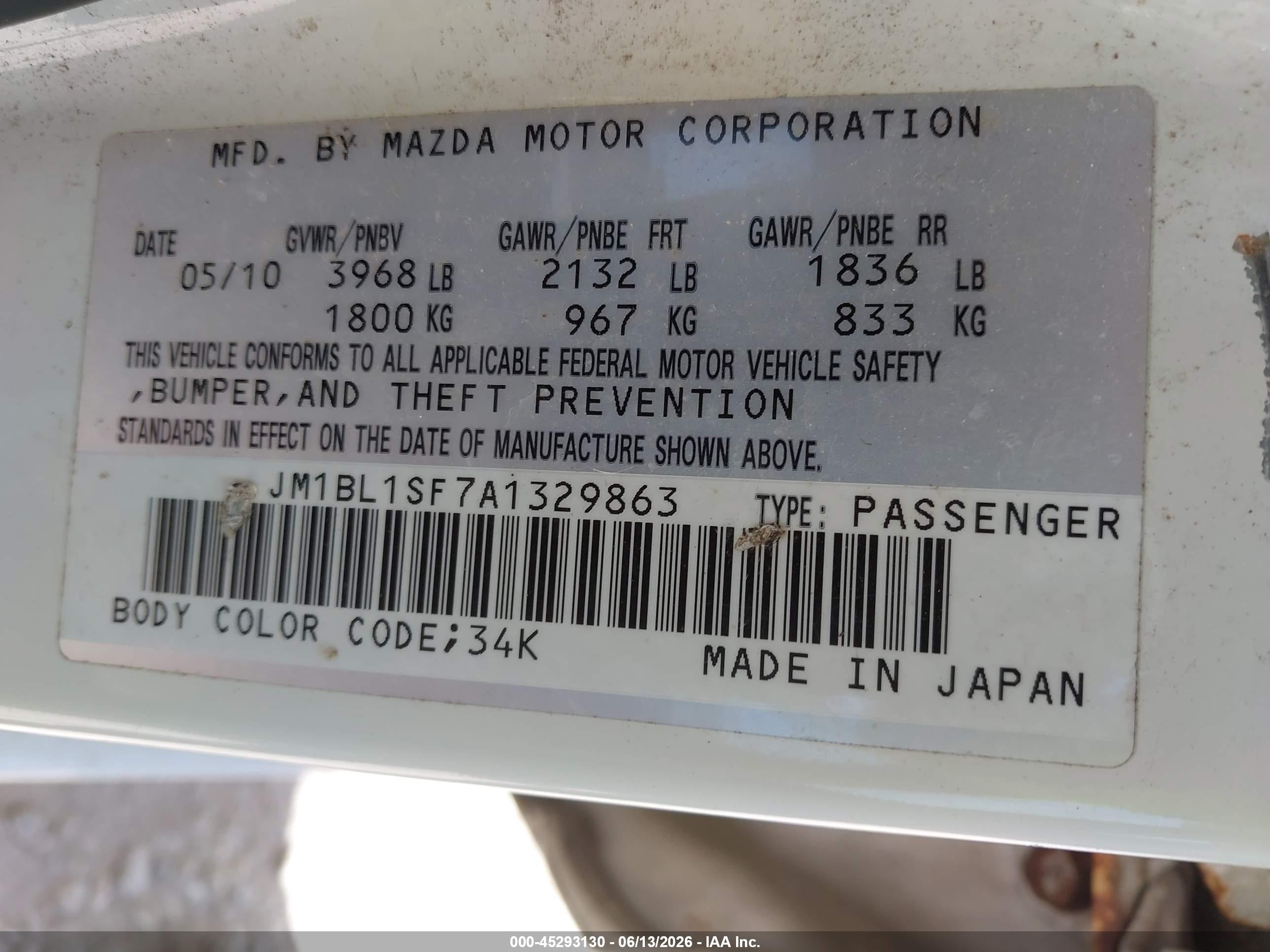 2010 Mazda Mazda3 I Touring White vin: JM1BL1SF7A1329863