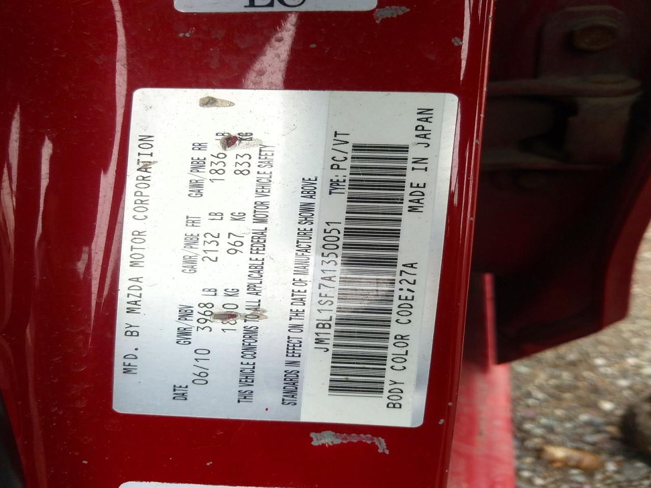 2010 Mazda 3 I Red vin: JM1BL1SF7A1350051