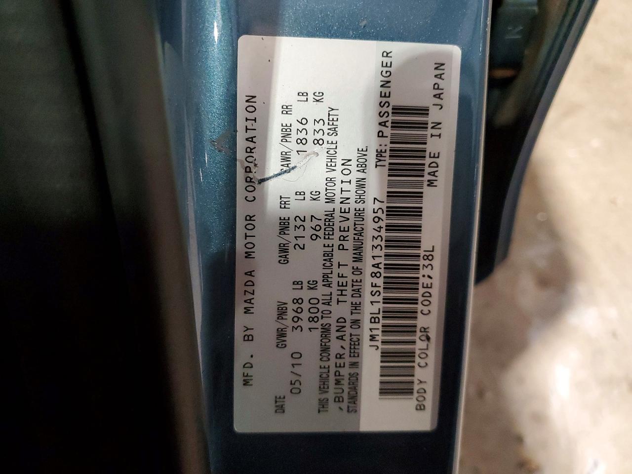 2010 Mazda 3 I Blue vin: JM1BL1SF8A1334957