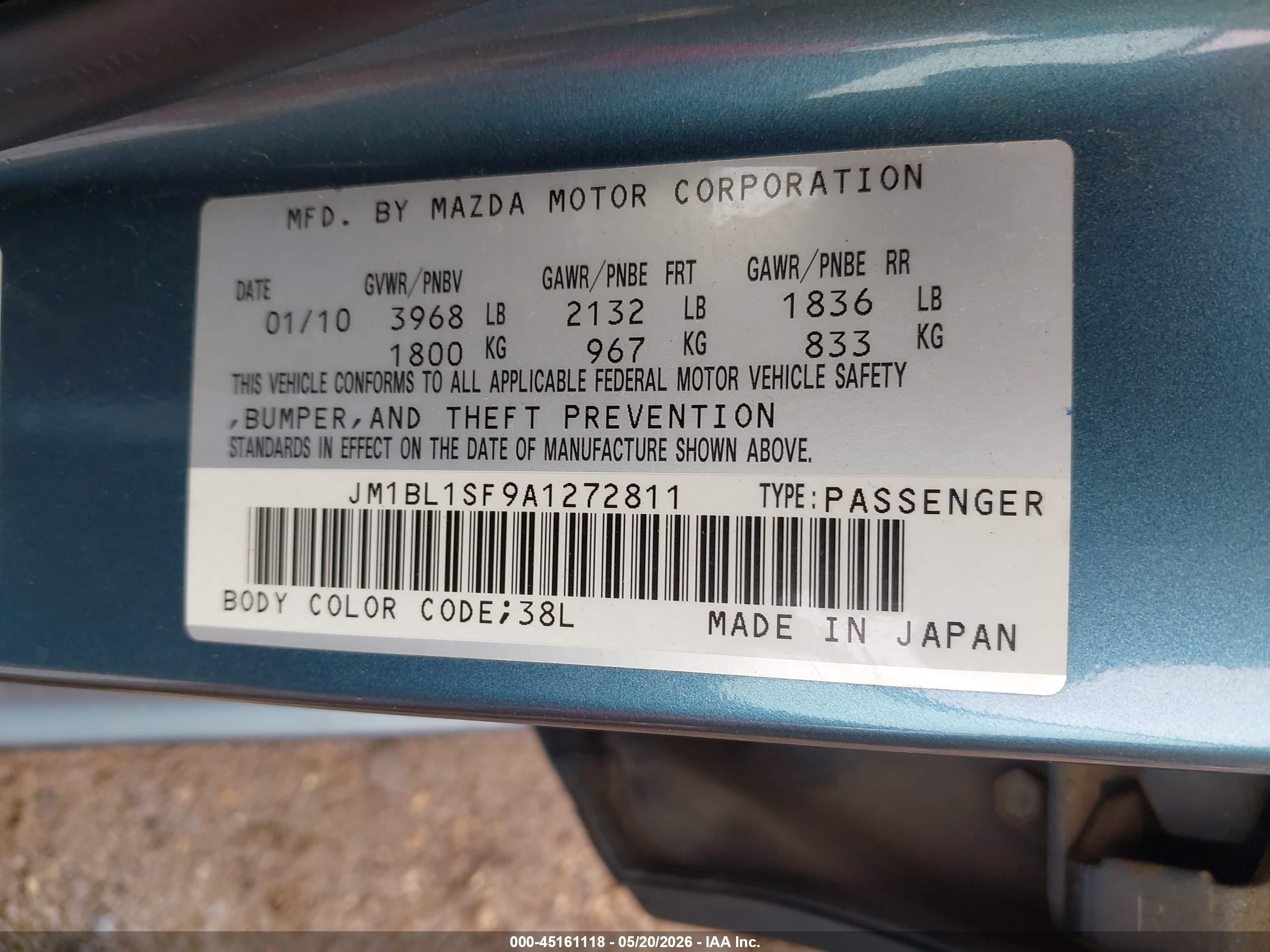 2010 Mazda Mazda3 I Touring Blue vin: JM1BL1SF9A1272811