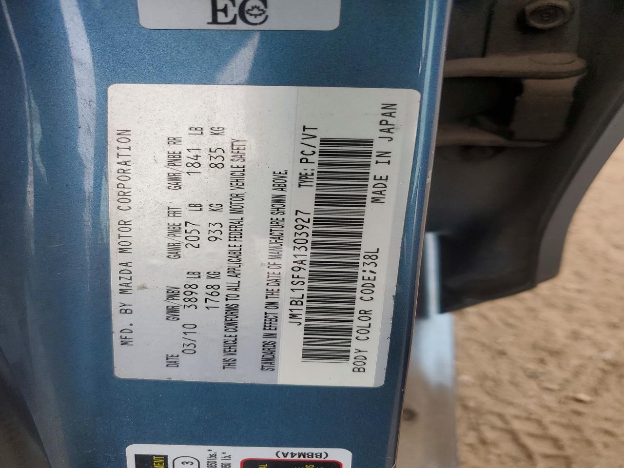 2010 Mazda 3 I Blue vin: JM1BL1SF9A1303927