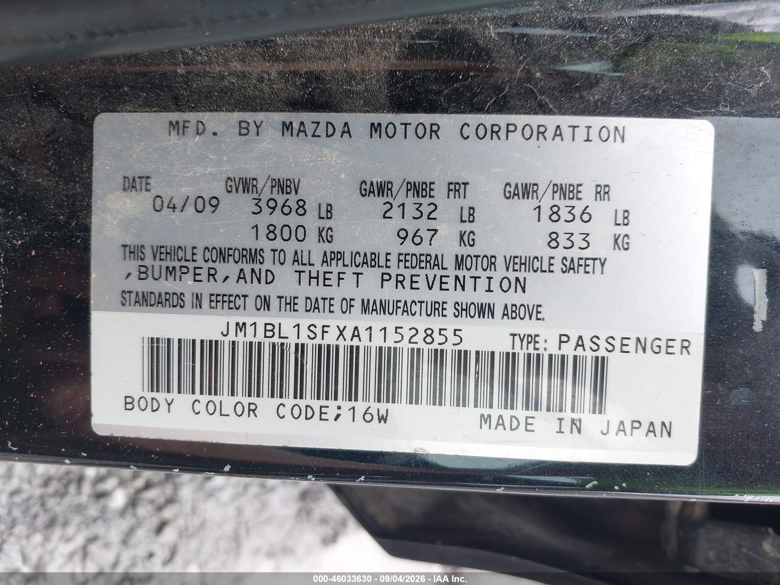 2010 Mazda Mazda3 I Touring Черный vin: JM1BL1SFXA1152855