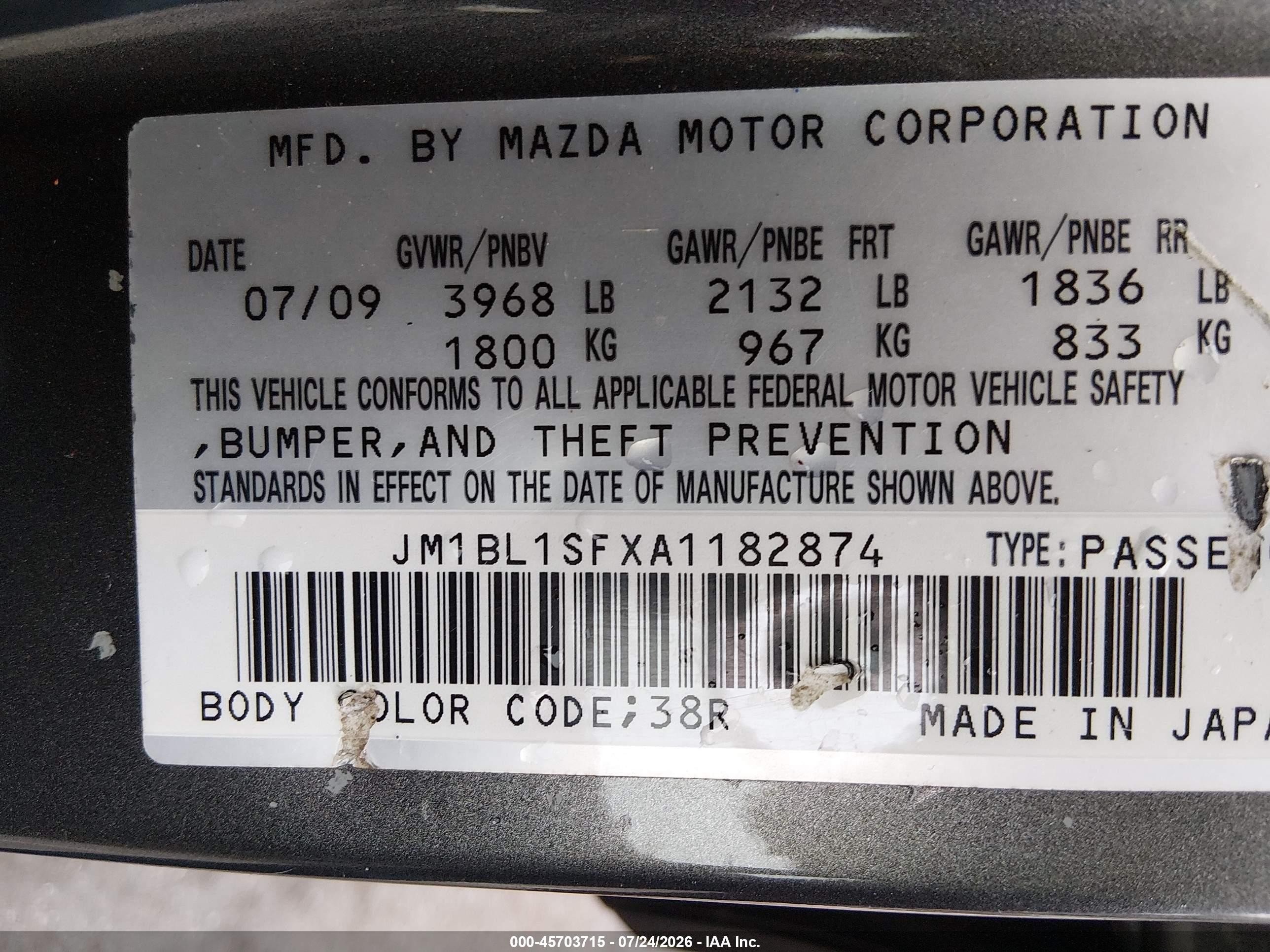 2010 Mazda Mazda3 I Touring Gray vin: JM1BL1SFXA1182874