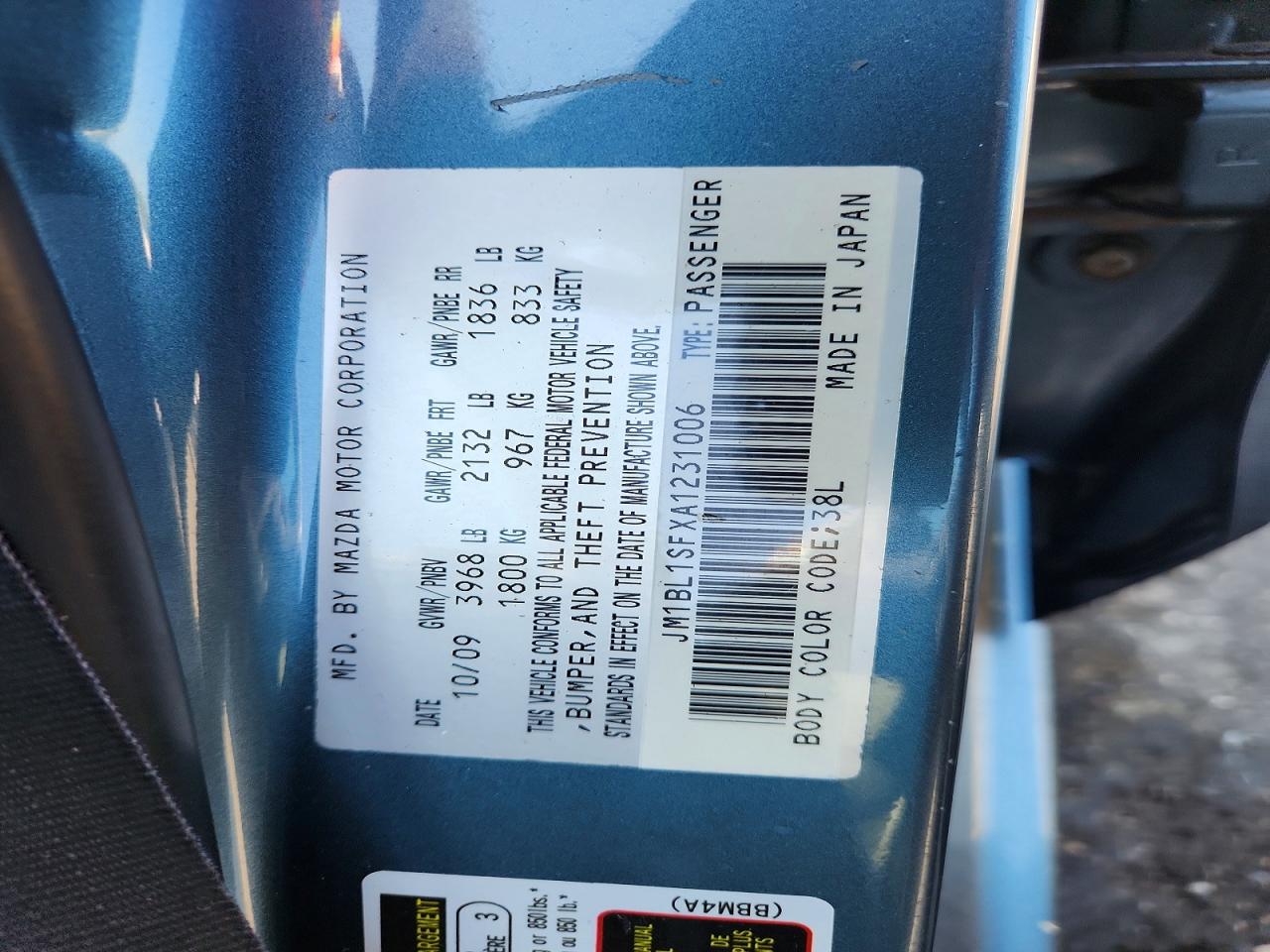 2010 Mazda 3 I Blue vin: JM1BL1SFXA1231006