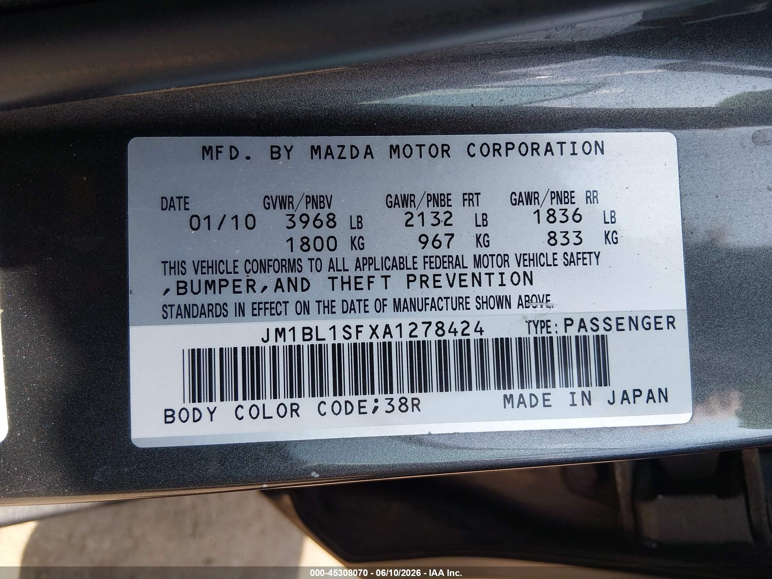 2010 Mazda Mazda3 I Touring Gray vin: JM1BL1SFXA1278424