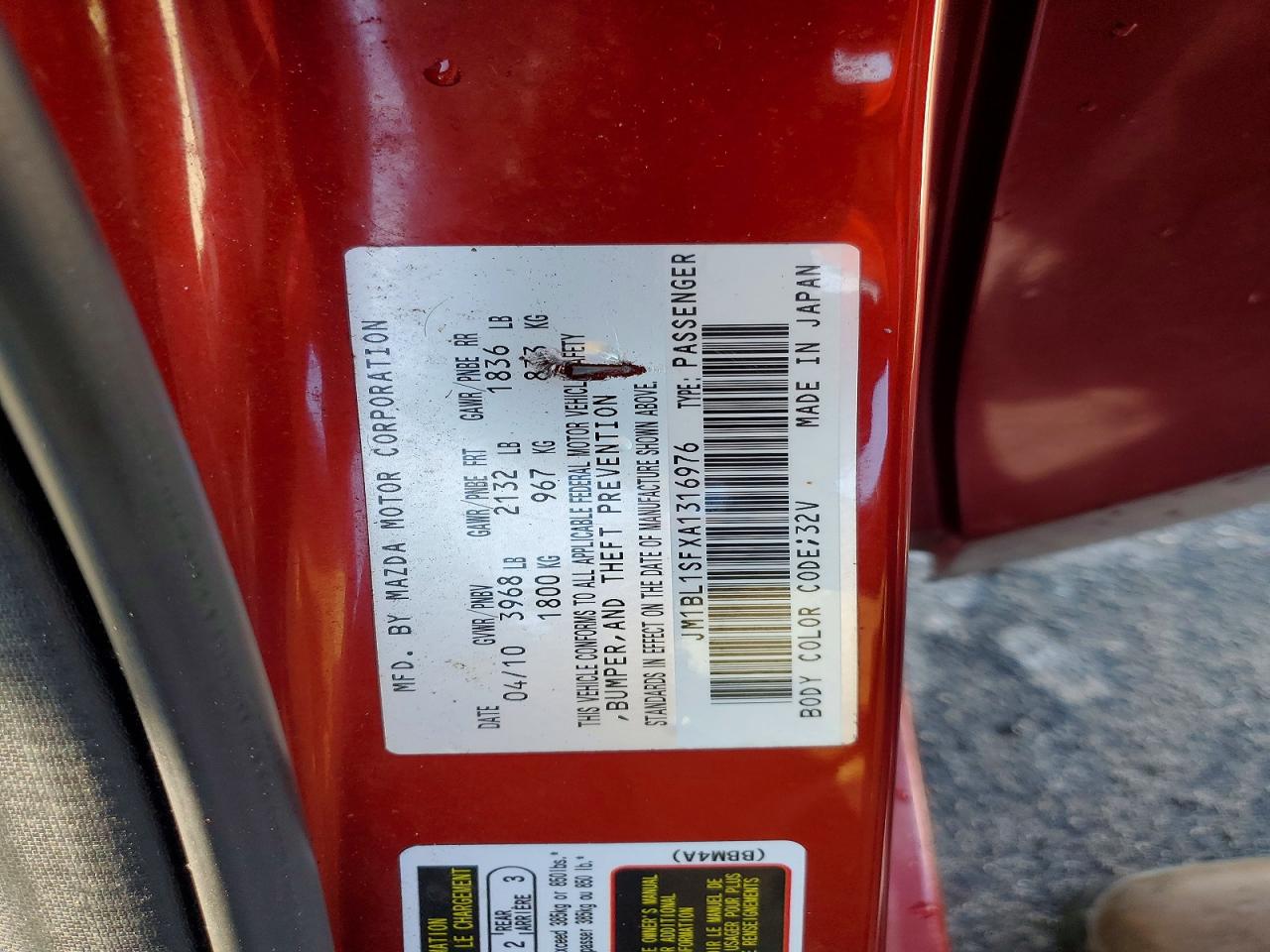 2010 Mazda 3 I Maroon vin: JM1BL1SFXA1316976
