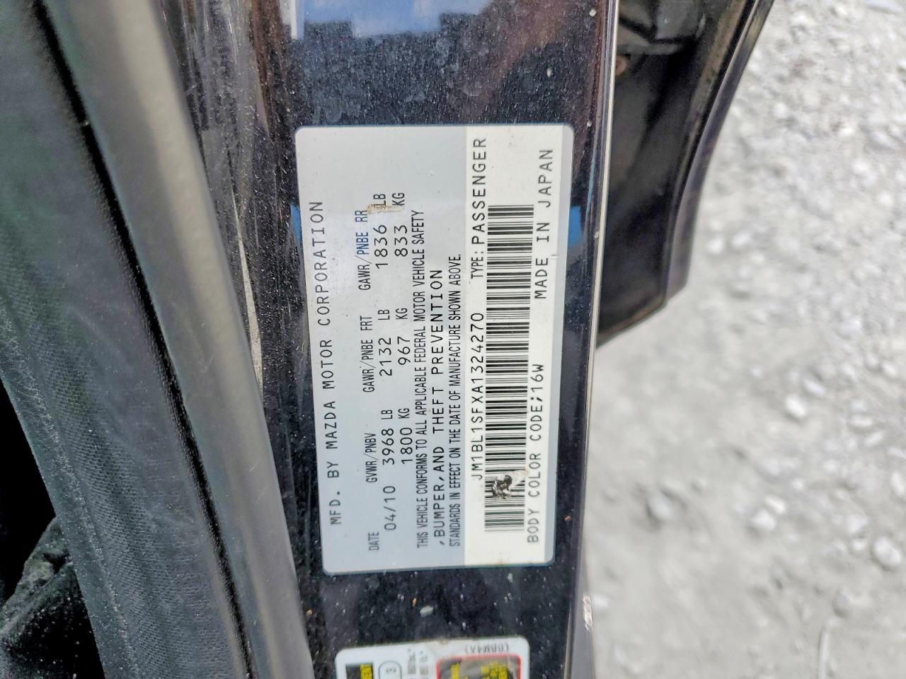 2010 Mazda 3 I Black vin: JM1BL1SFXA1324270