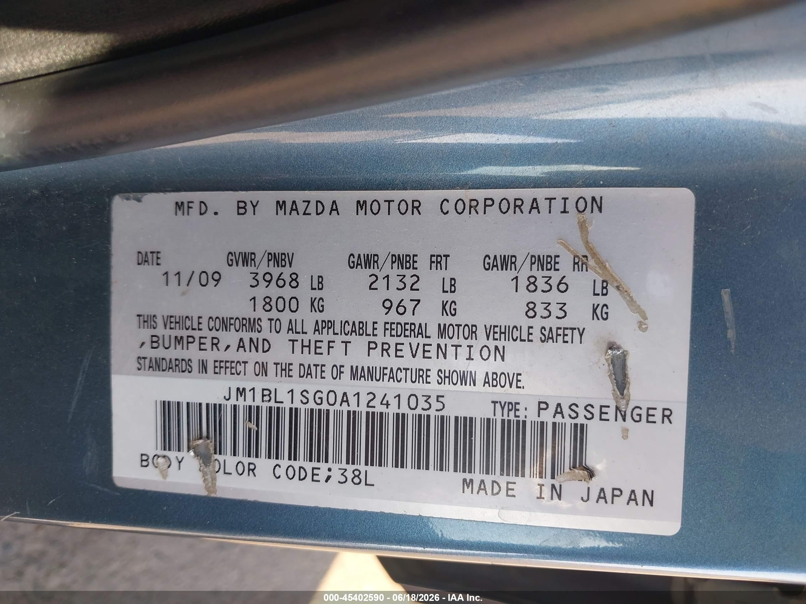 2010 Mazda Mazda3 I Sport Blue vin: JM1BL1SG0A1241035