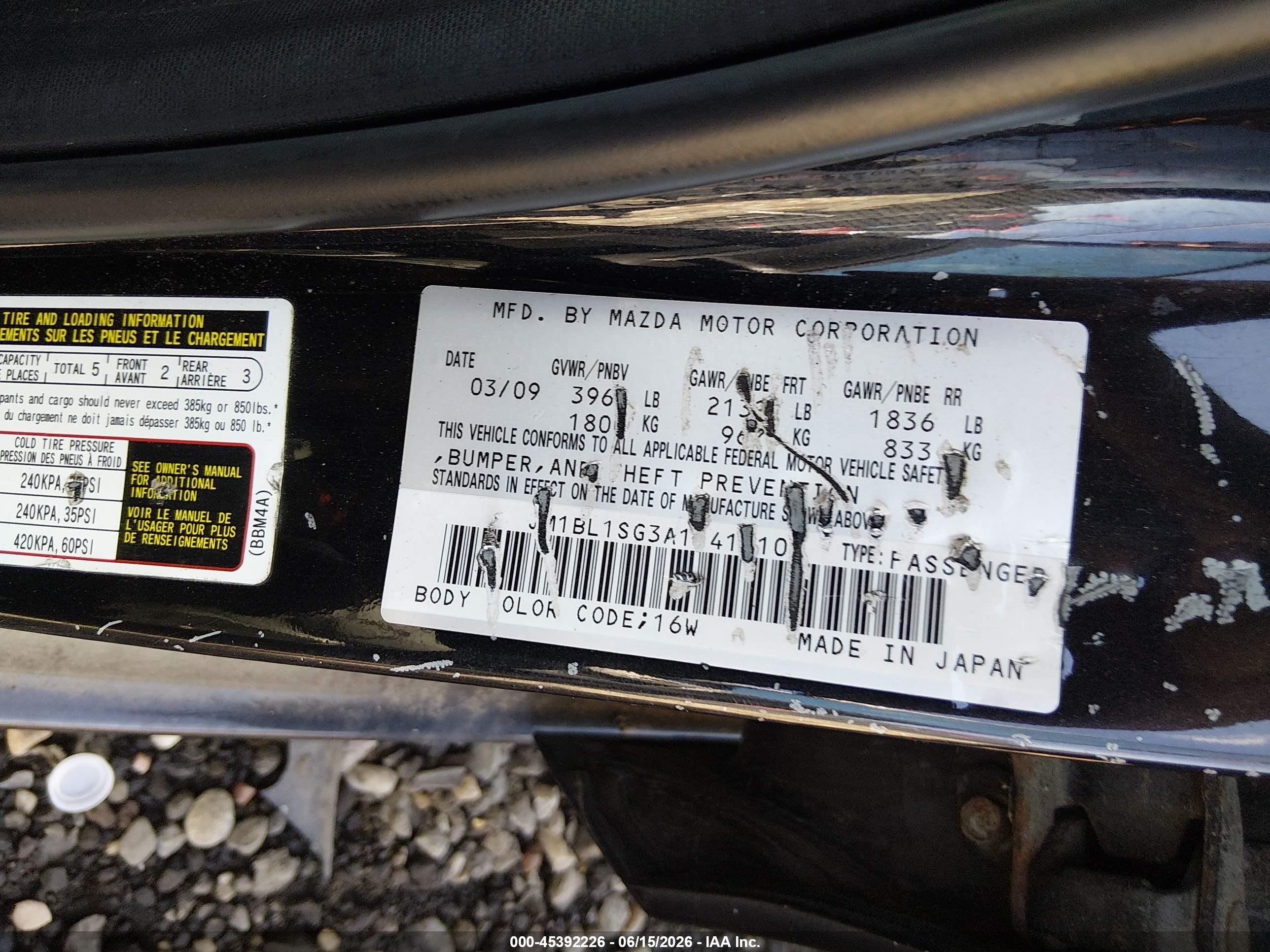 2010 Mazda Mazda3 I Touring Black vin: JM1BL1SG3A1141110