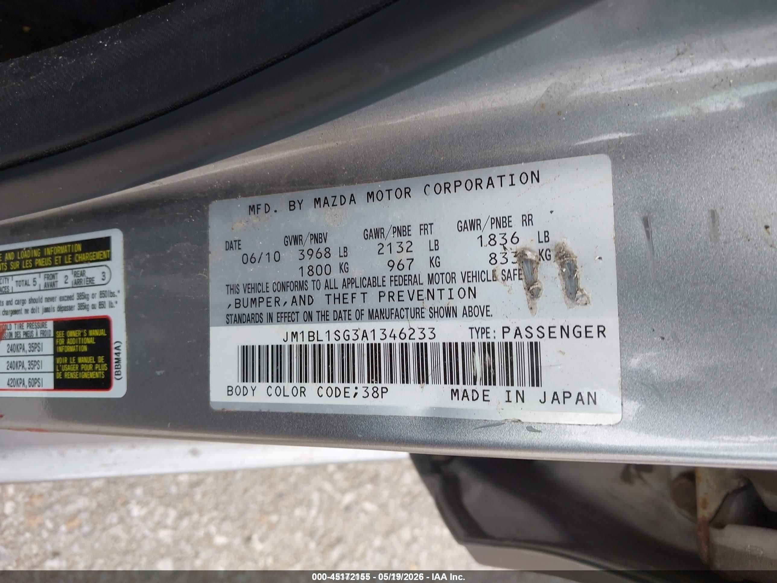 2010 Mazda Mazda3 I Touring Silver vin: JM1BL1SG3A1346233