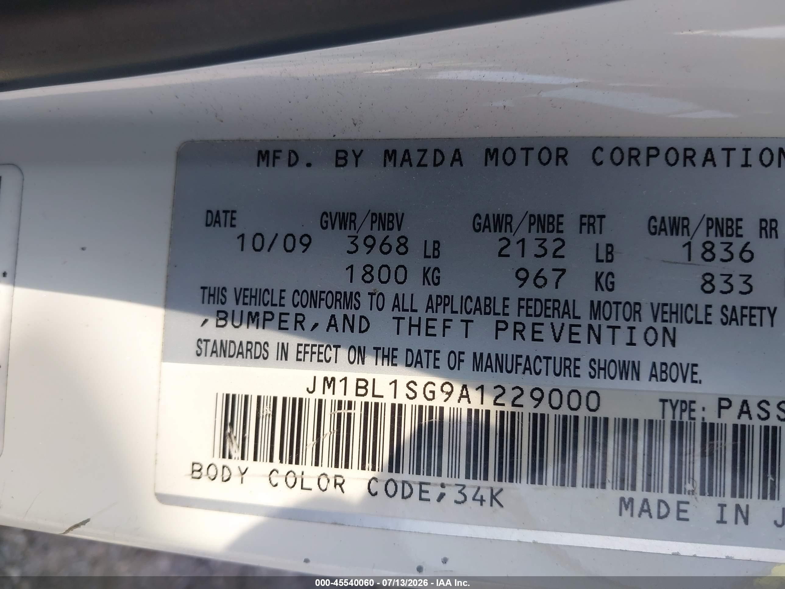 2010 Mazda Mazda3 I Touring White vin: JM1BL1SG9A1229000