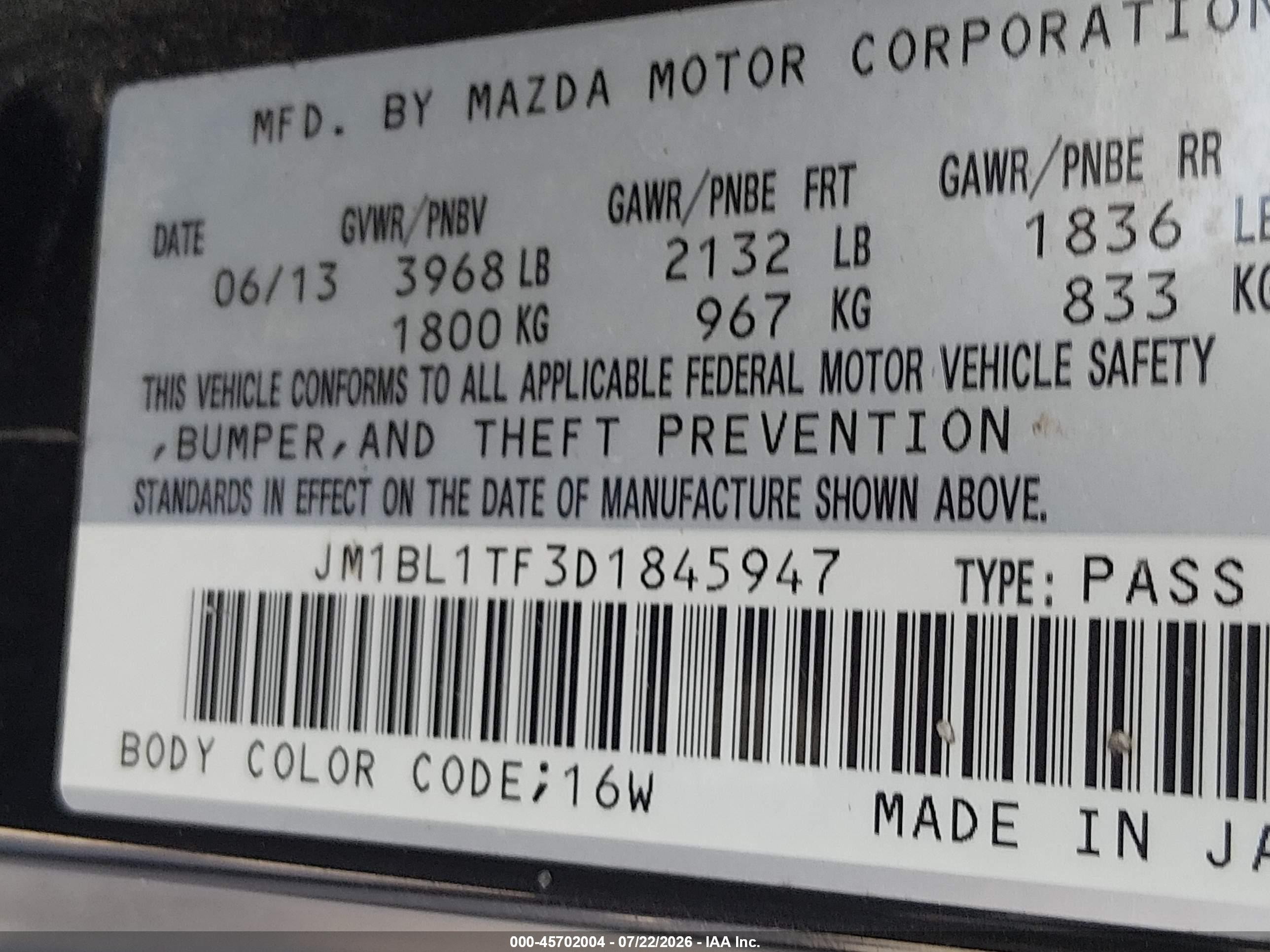 2013 Mazda Mazda3 I Sv Black vin: JM1BL1TF3D1845947