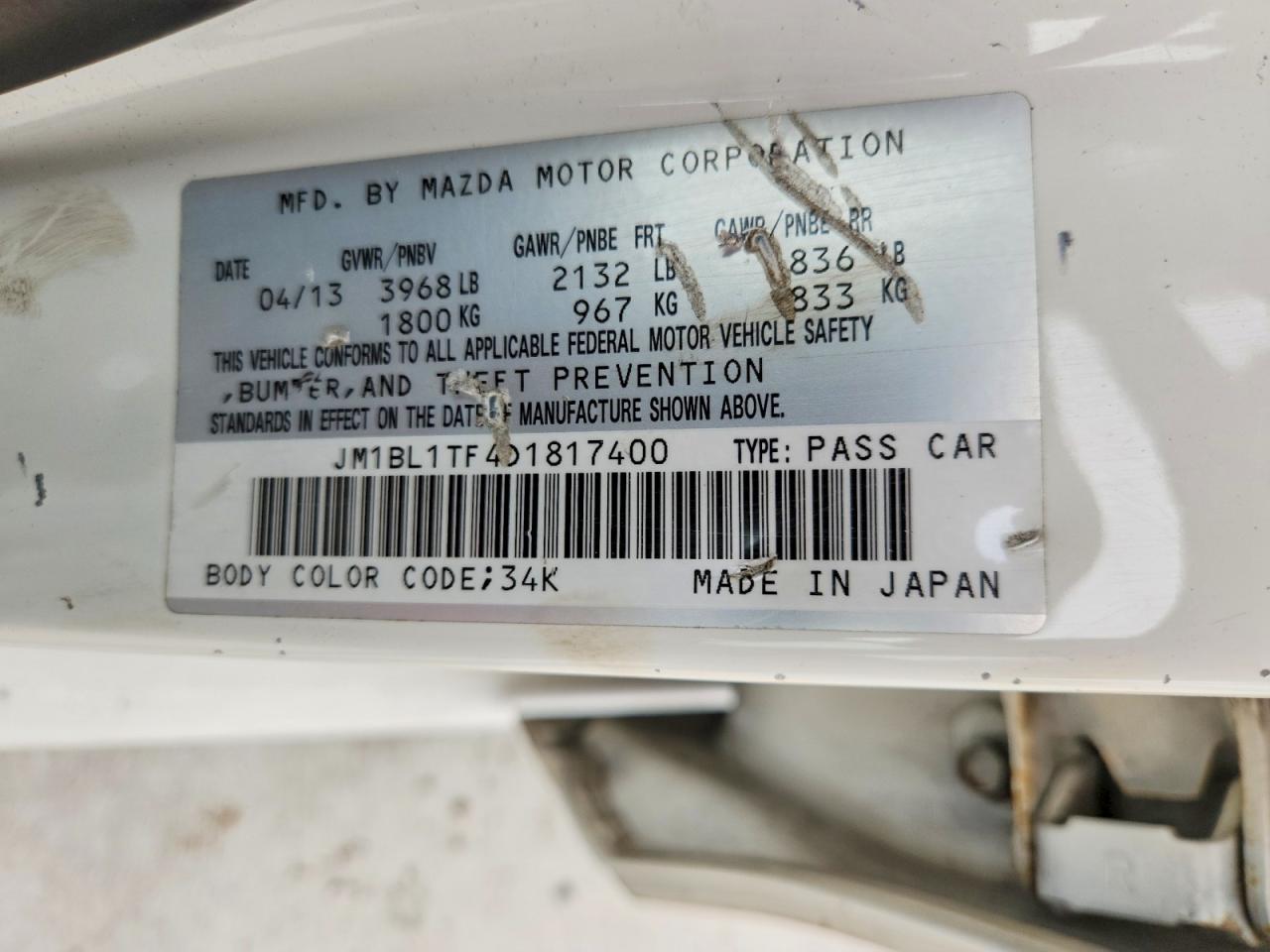 2013 Mazda 3 I White vin: JM1BL1TF4D1817400