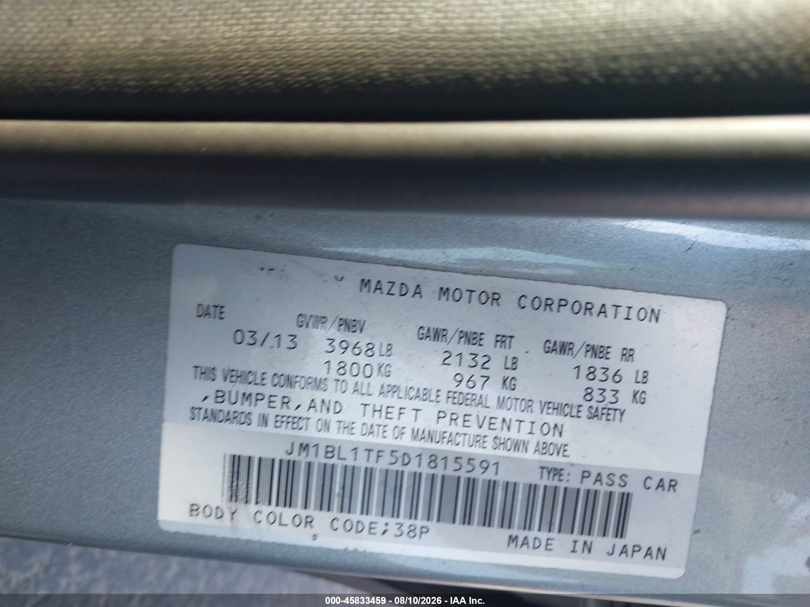 2013 Mazda Mazda3 I Sv Gray vin: JM1BL1TF5D1815591