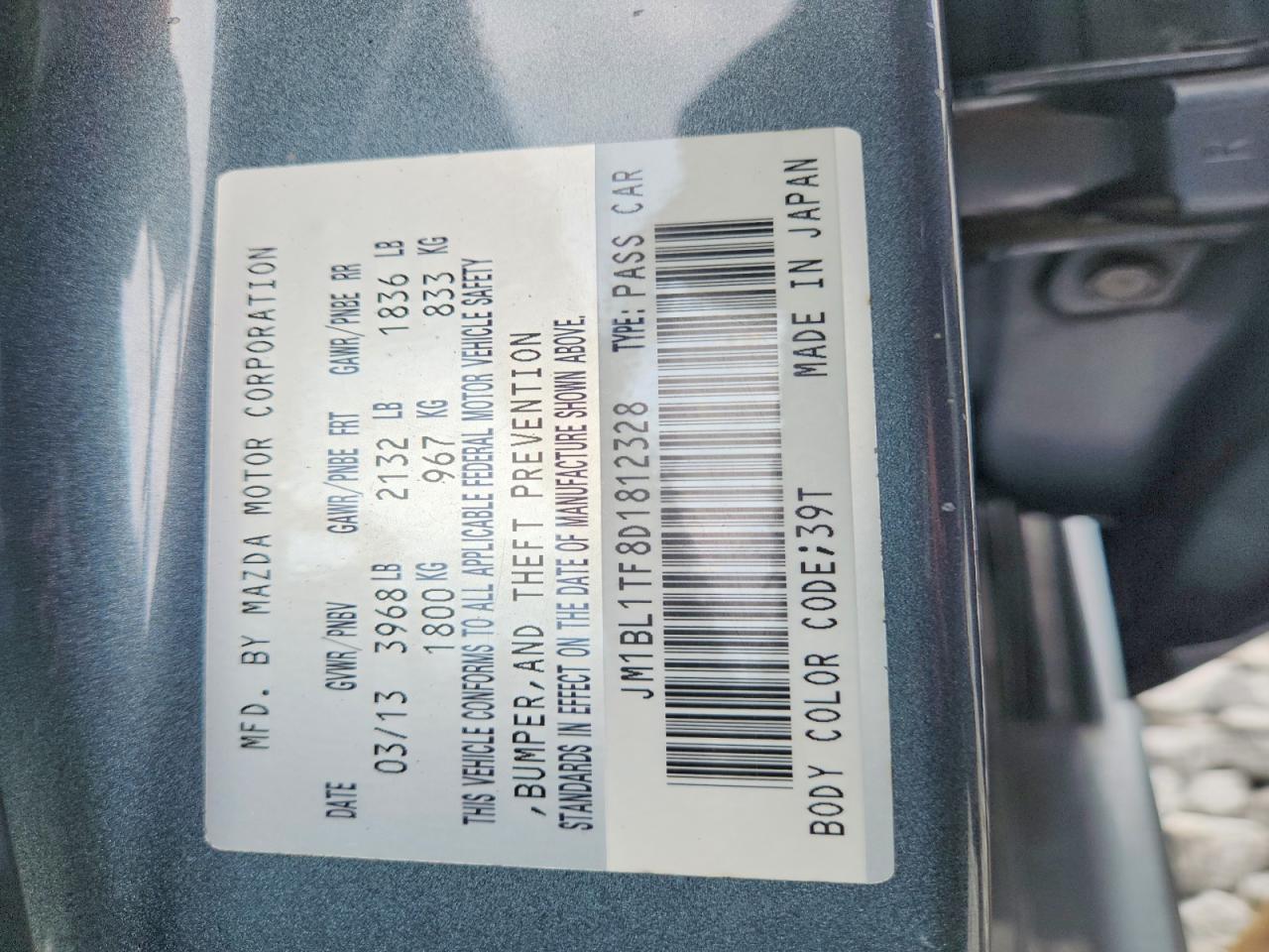 2013 Mazda 3 I Turquoise vin: JM1BL1TF8D1812328