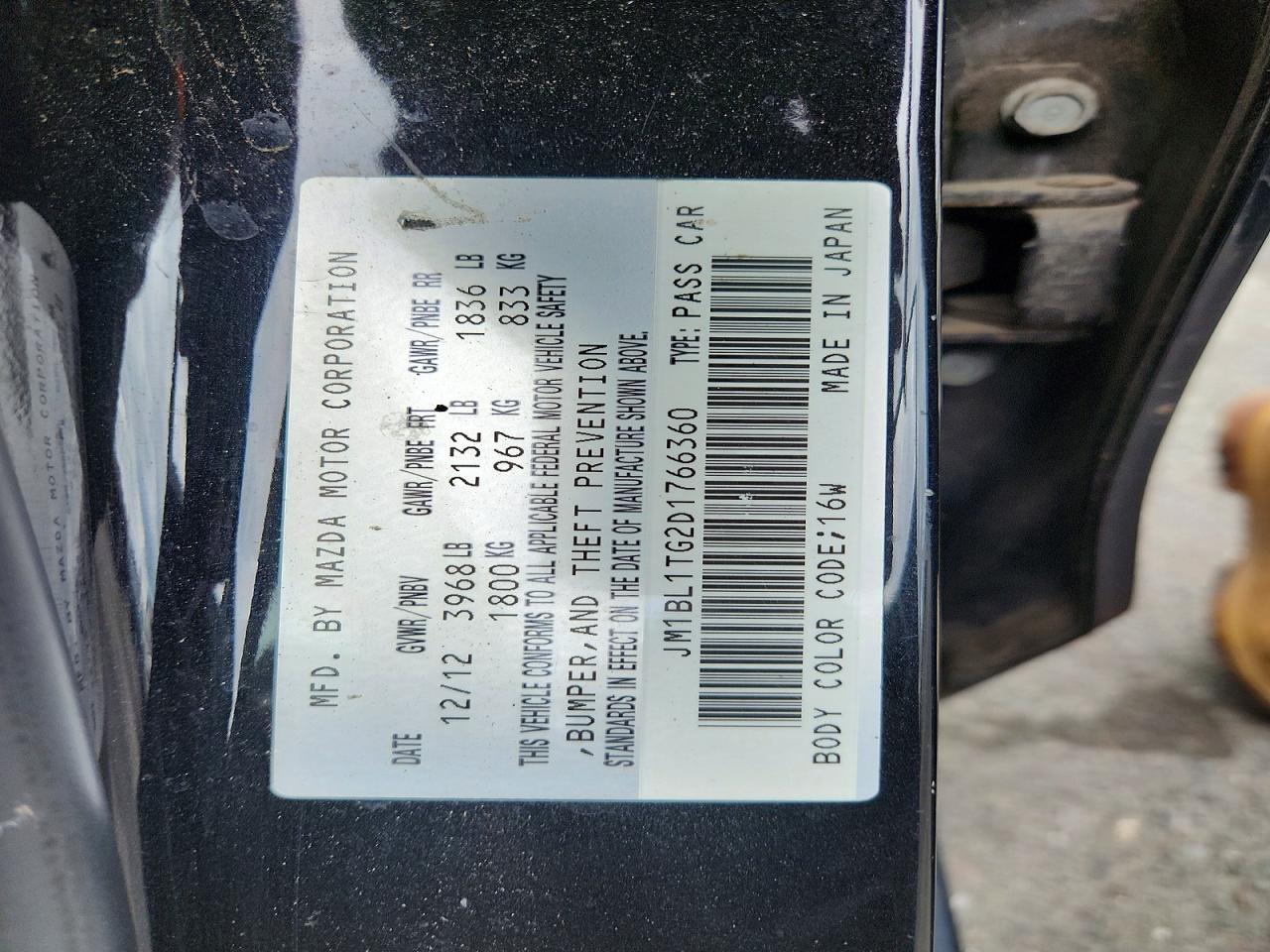 2013 Mazda 3 I Black vin: JM1BL1TG2D1766360