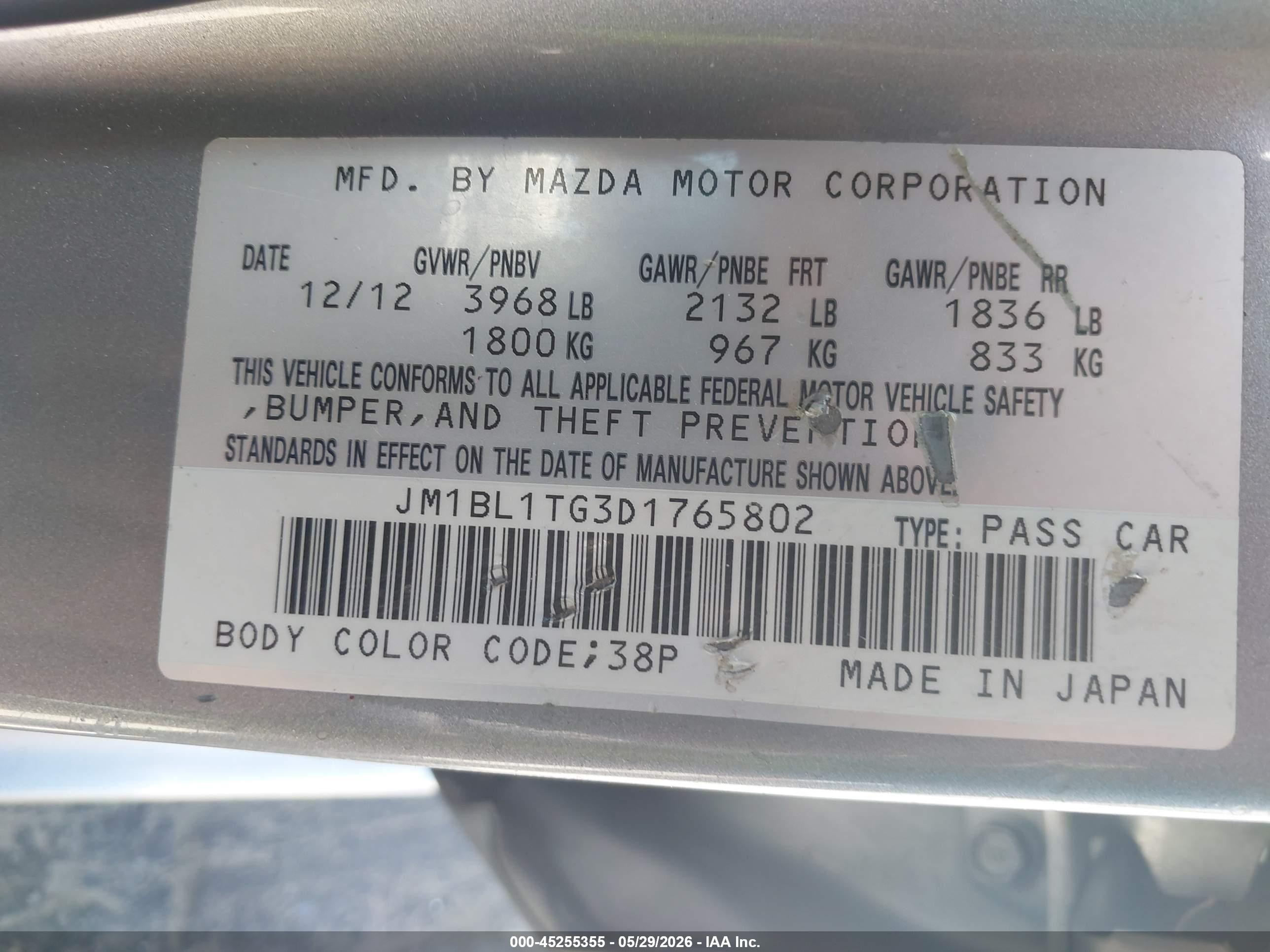 2013 Mazda Mazda3 I Sv Gray vin: JM1BL1TG3D1765802