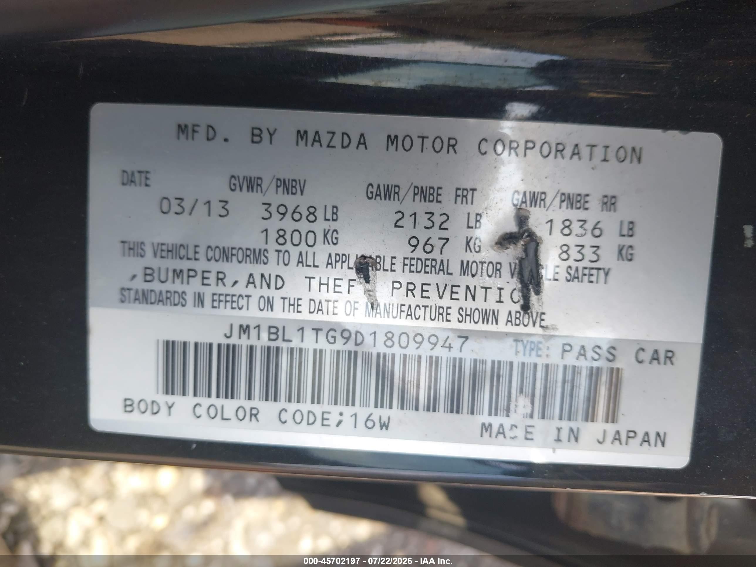 2013 Mazda Mazda3 I Sv Черный vin: JM1BL1TG9D1809947