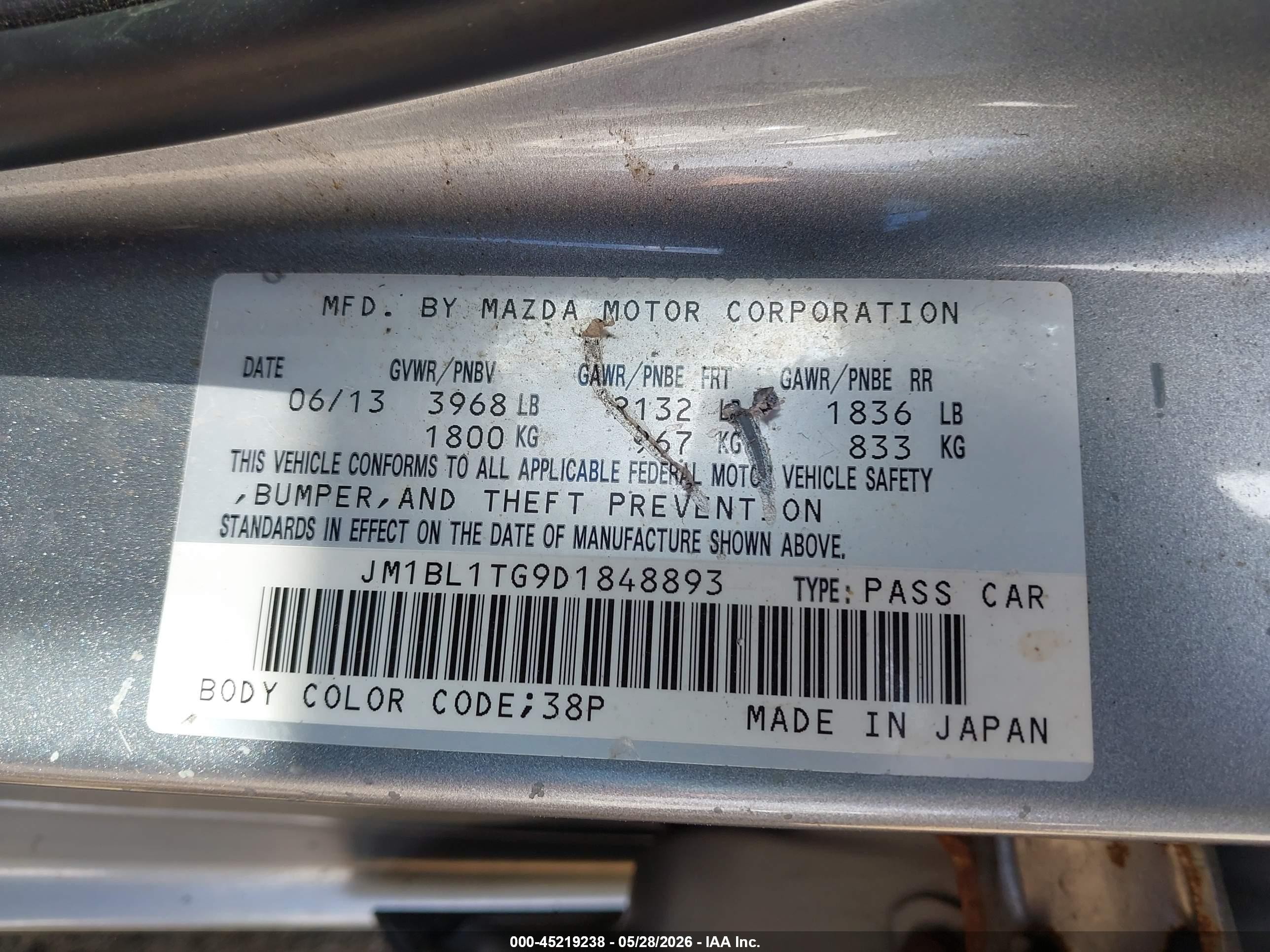 2013 Mazda Mazda3 I Sv Gray vin: JM1BL1TG9D1848893