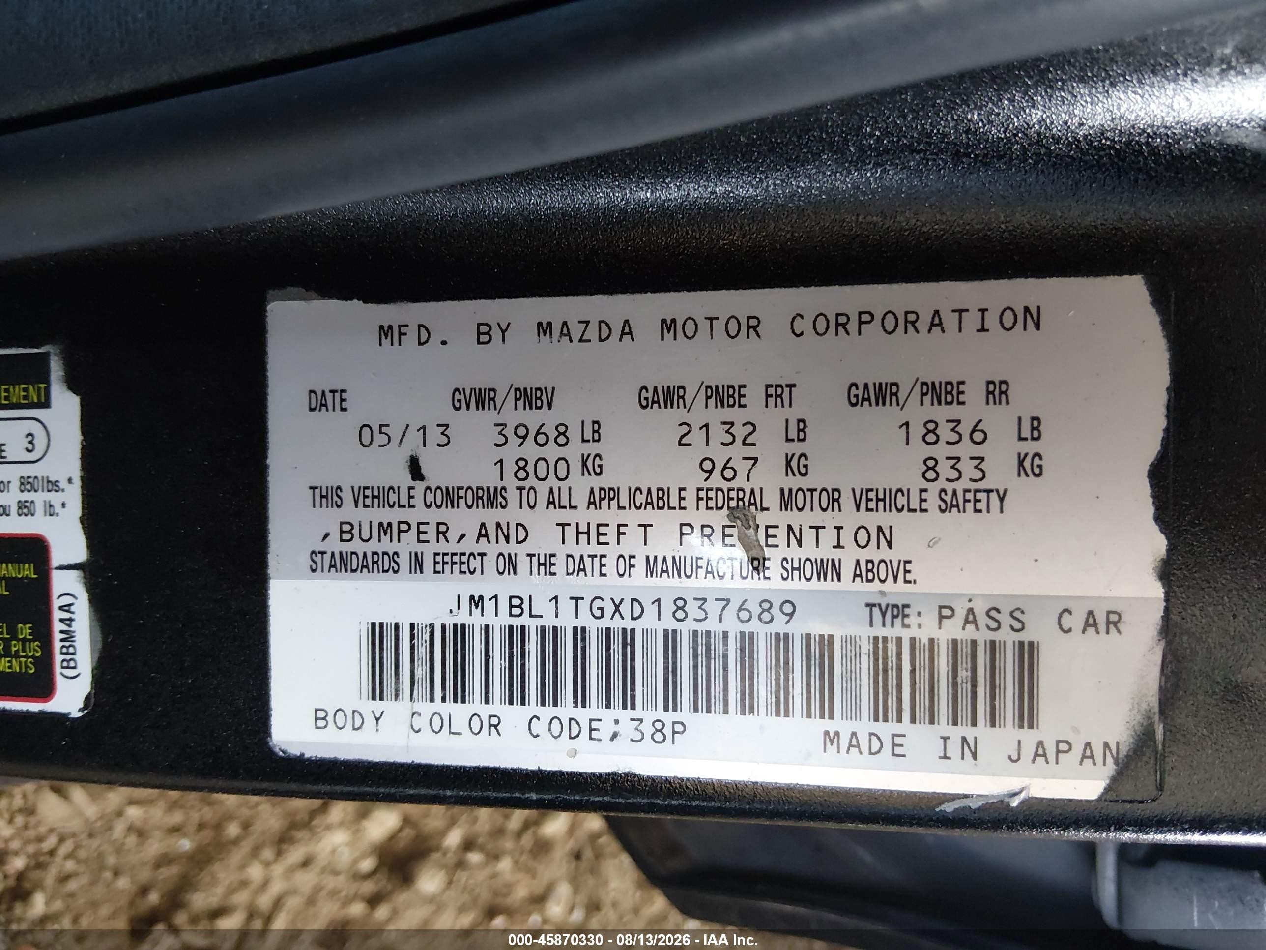 2013 Mazda Mazda3 I Sv Черный vin: JM1BL1TGXD1837689