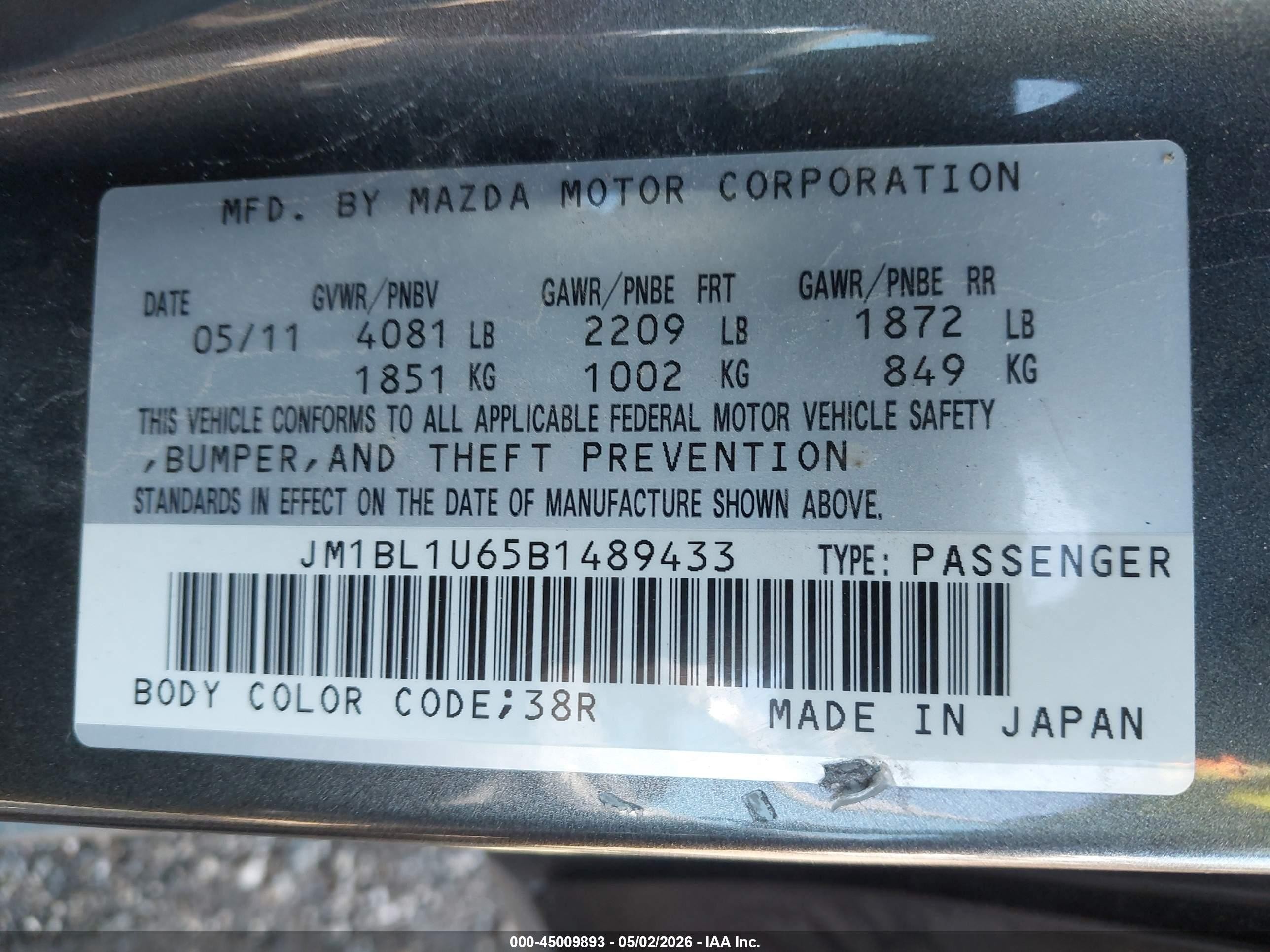 2011 Mazda Mazda3 S Sport Gray vin: JM1BL1U65B1489433