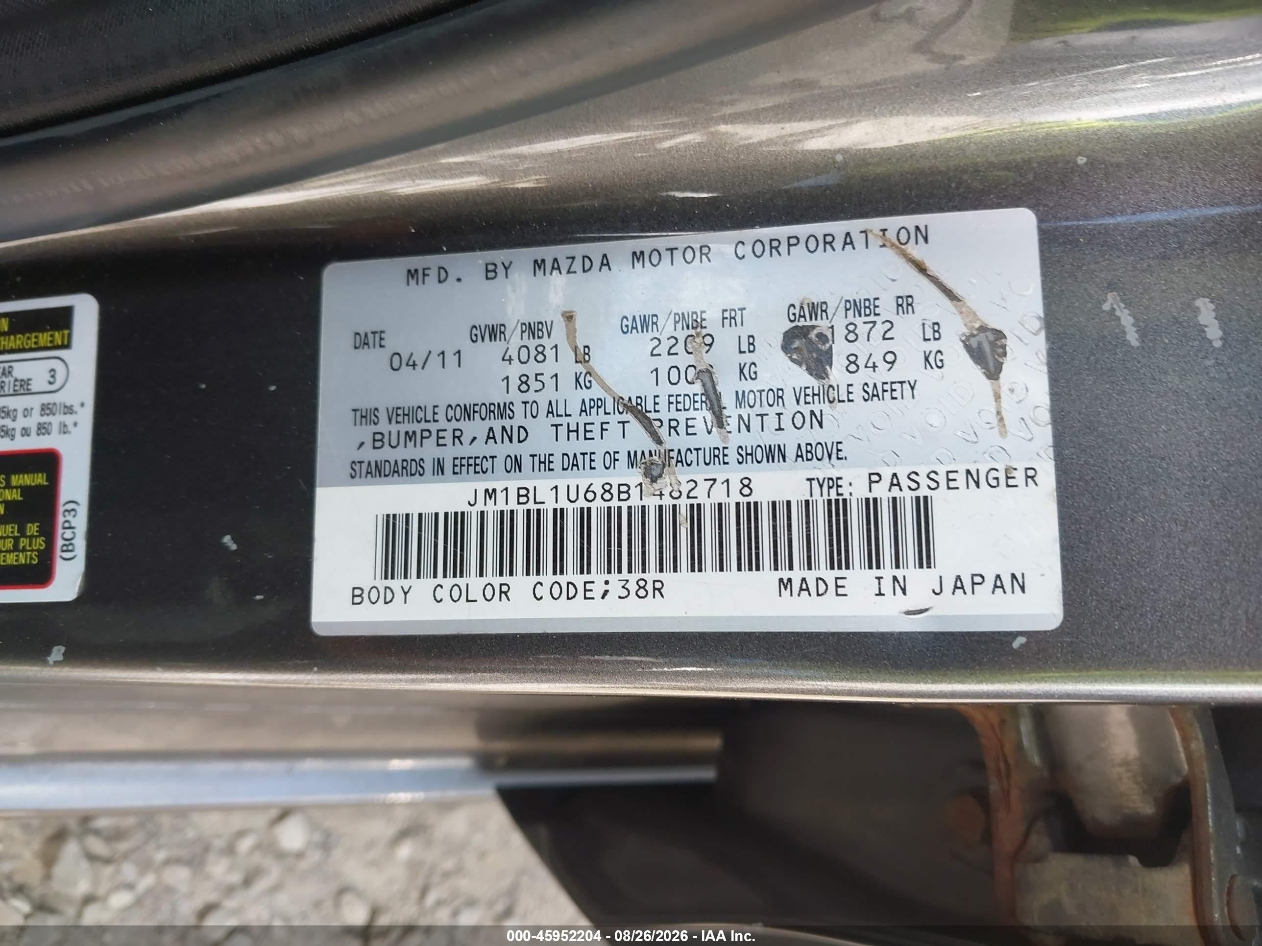2011 Mazda Mazda3 S Sport Gray vin: JM1BL1U68B1482718
