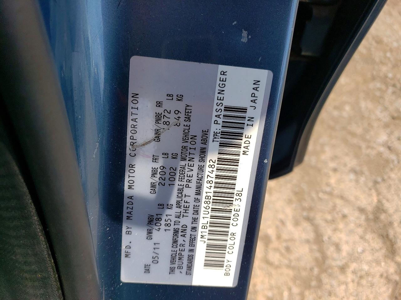 2011 Mazda 3 S Blue vin: JM1BL1U68B1487482