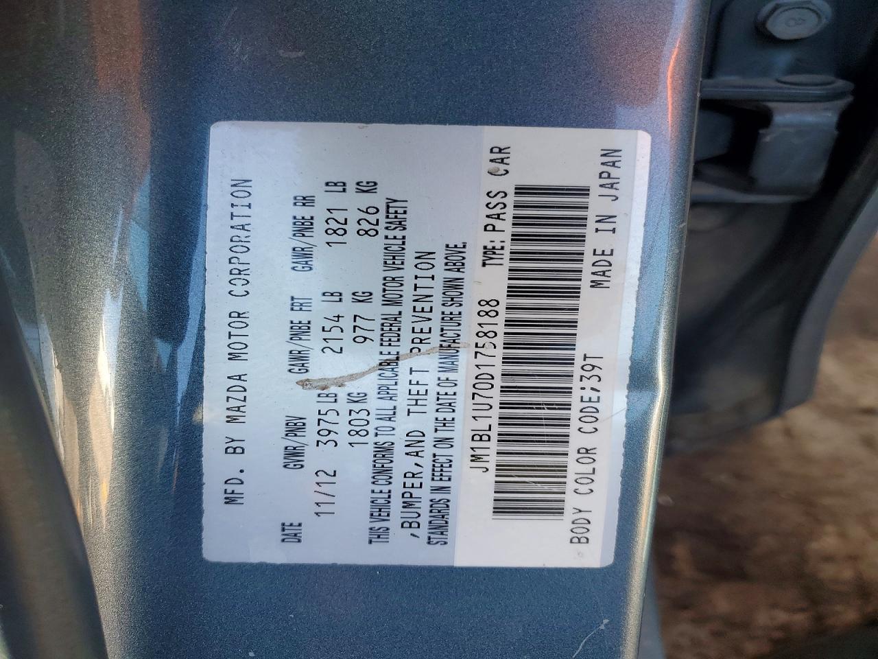 2013 Mazda 3 I Teal vin: JM1BL1U70D1758188