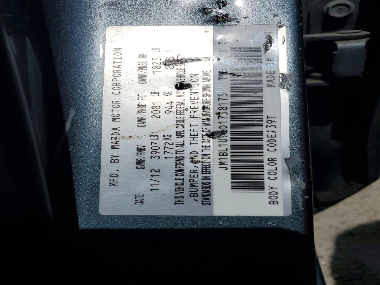 2013 Mazda 3 I Teal vin: JM1BL1U72D1758175