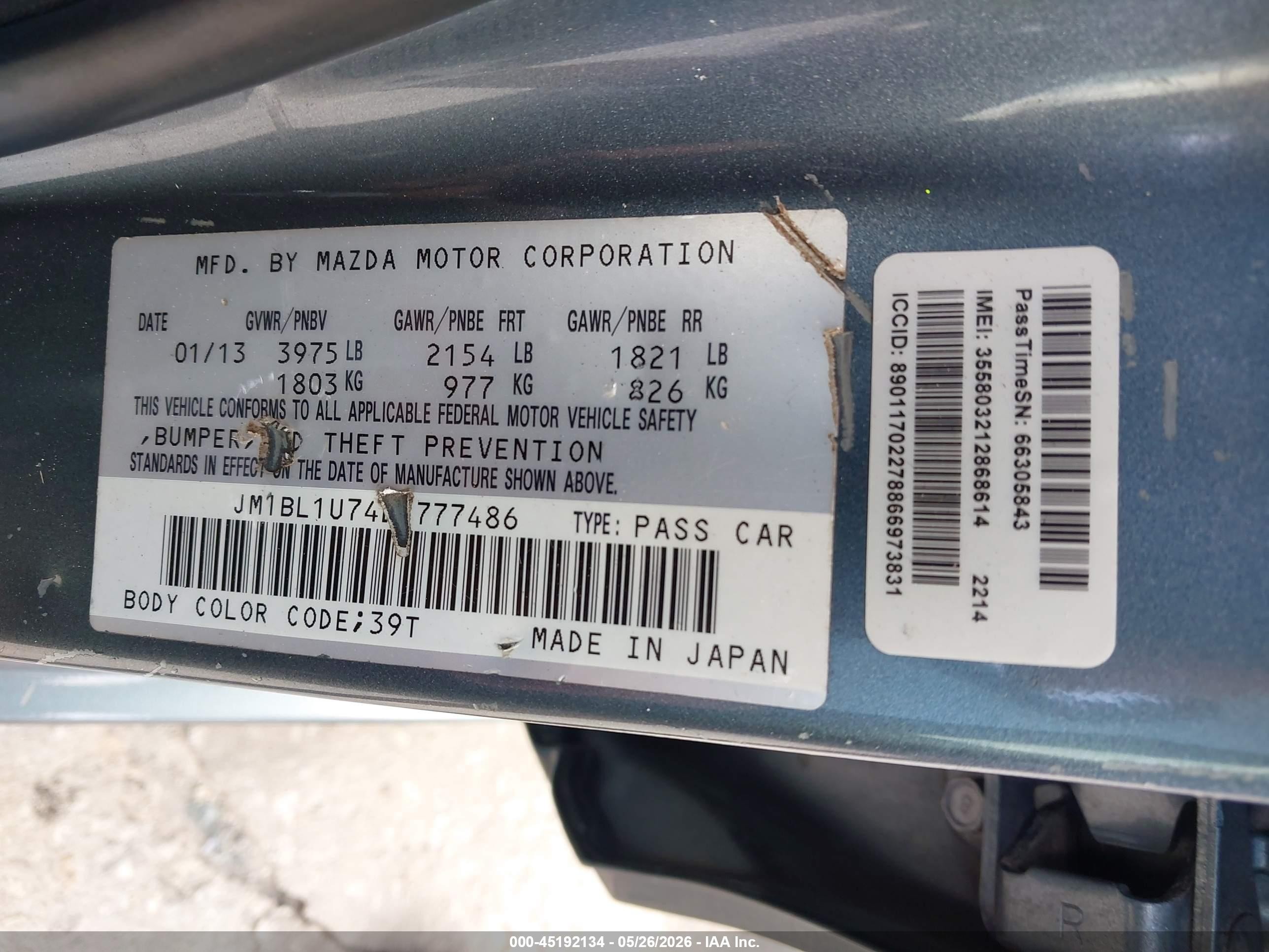 2013 Mazda Mazda3 I Sport Blue vin: JM1BL1U74D1777486