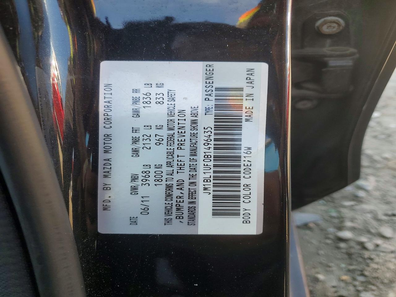 2011 Mazda 3 I Black vin: JM1BL1UF0B1496435