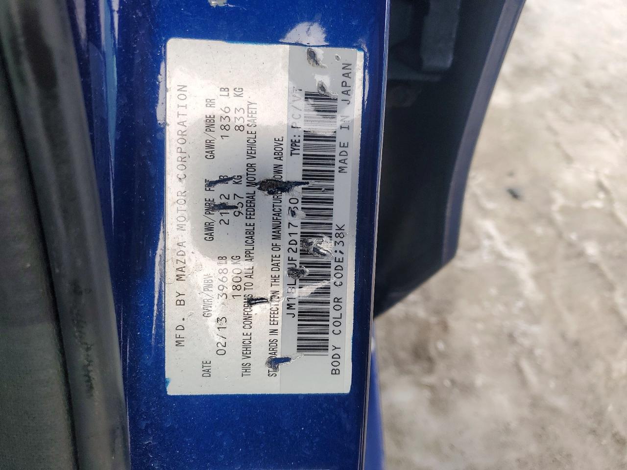 2013 Mazda 3 I Blue vin: JM1BL1UF2D1793015