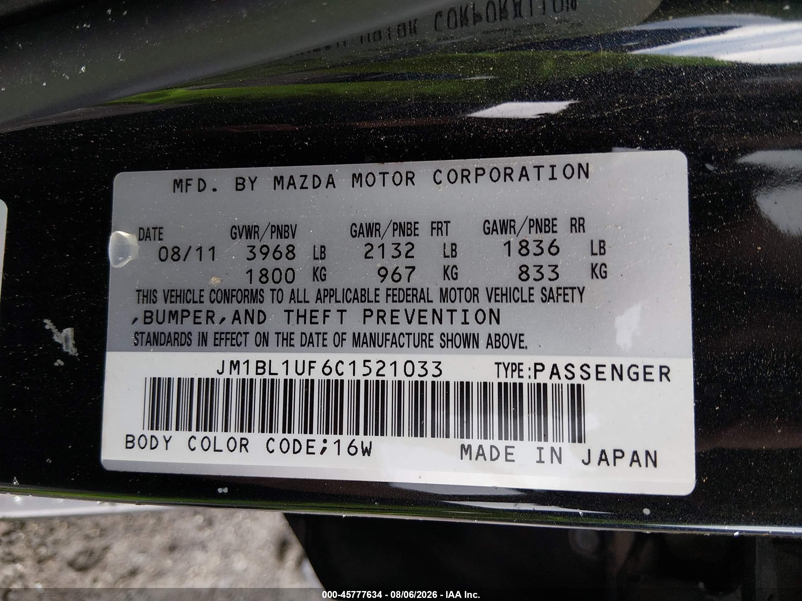 2012 Mazda Mazda3 I Sport Black vin: JM1BL1UF6C1521033