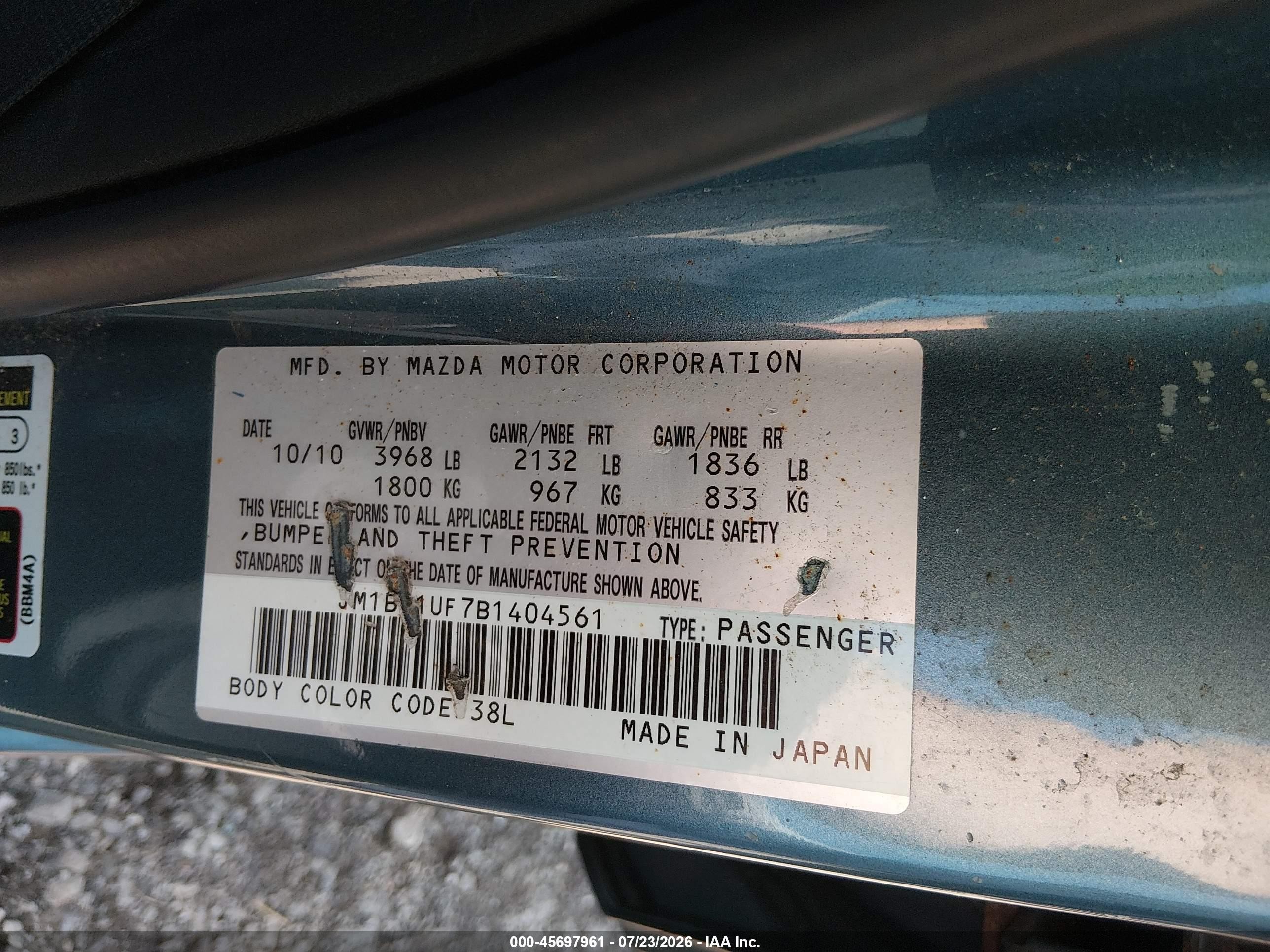 2011 Mazda Mazda3 I Sport Blue vin: JM1BL1UF7B1404561